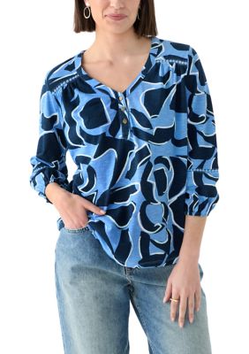 Wonderly Women's Plus Size 3/4 Sleeve Inset Henley Shirt, 2XL