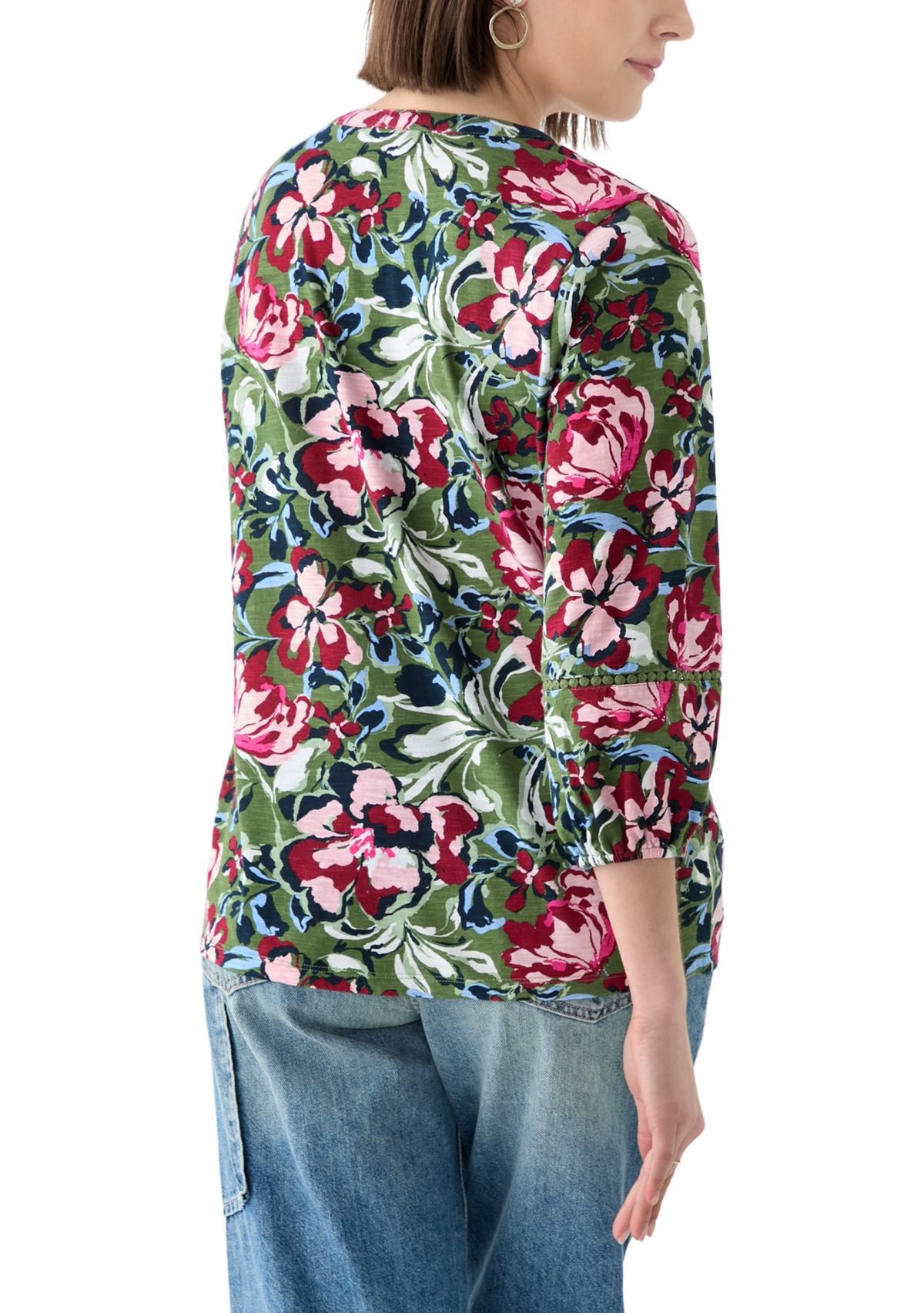 Plus Size 3/4 Sleeve Inset Henley Shirt 