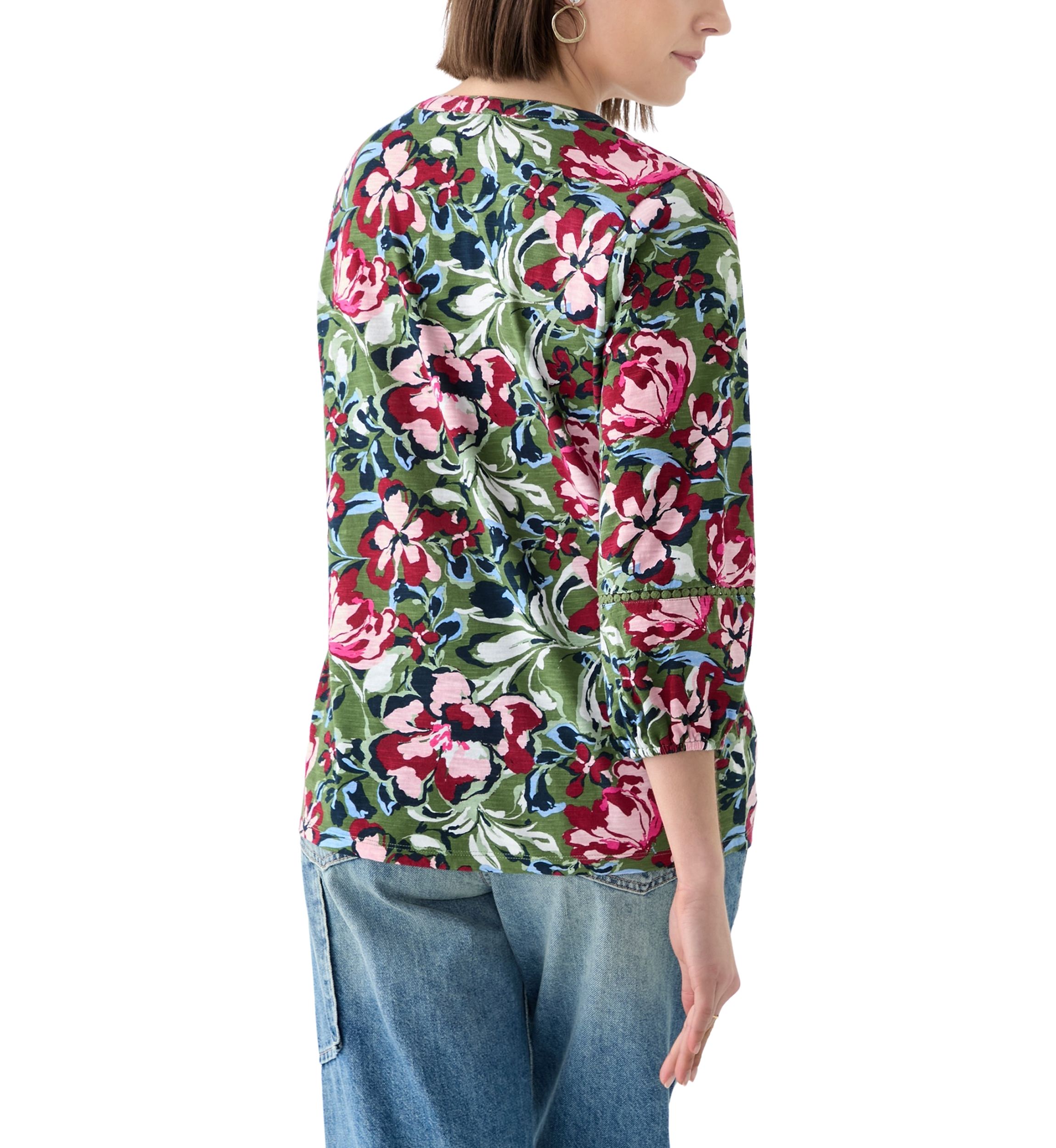 Plus Size 3/4 Sleeve Inset Henley Shirt 