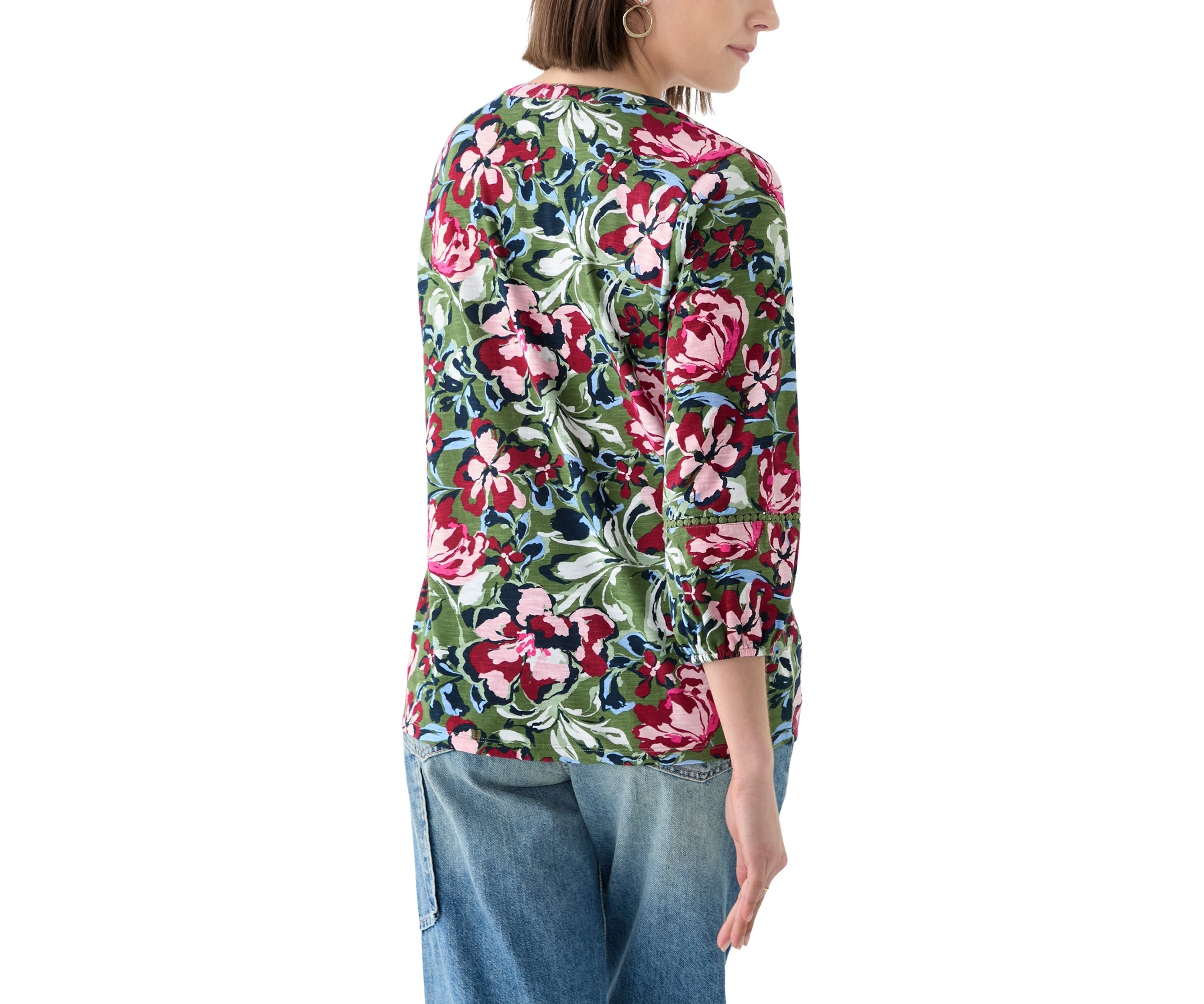 Plus Size 3/4 Sleeve Inset Henley Shirt 