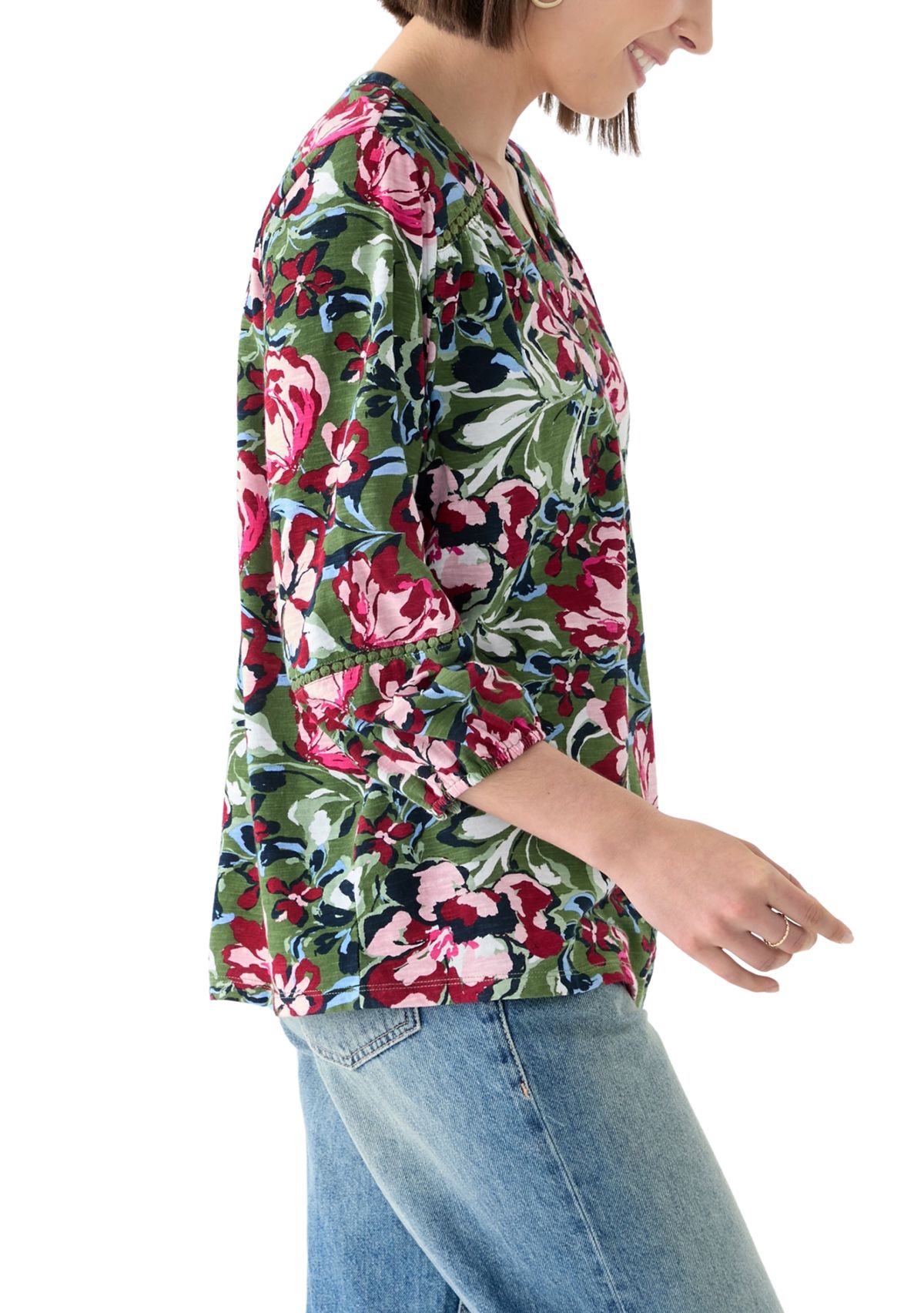 Plus Size 3/4 Sleeve Inset Henley Shirt 