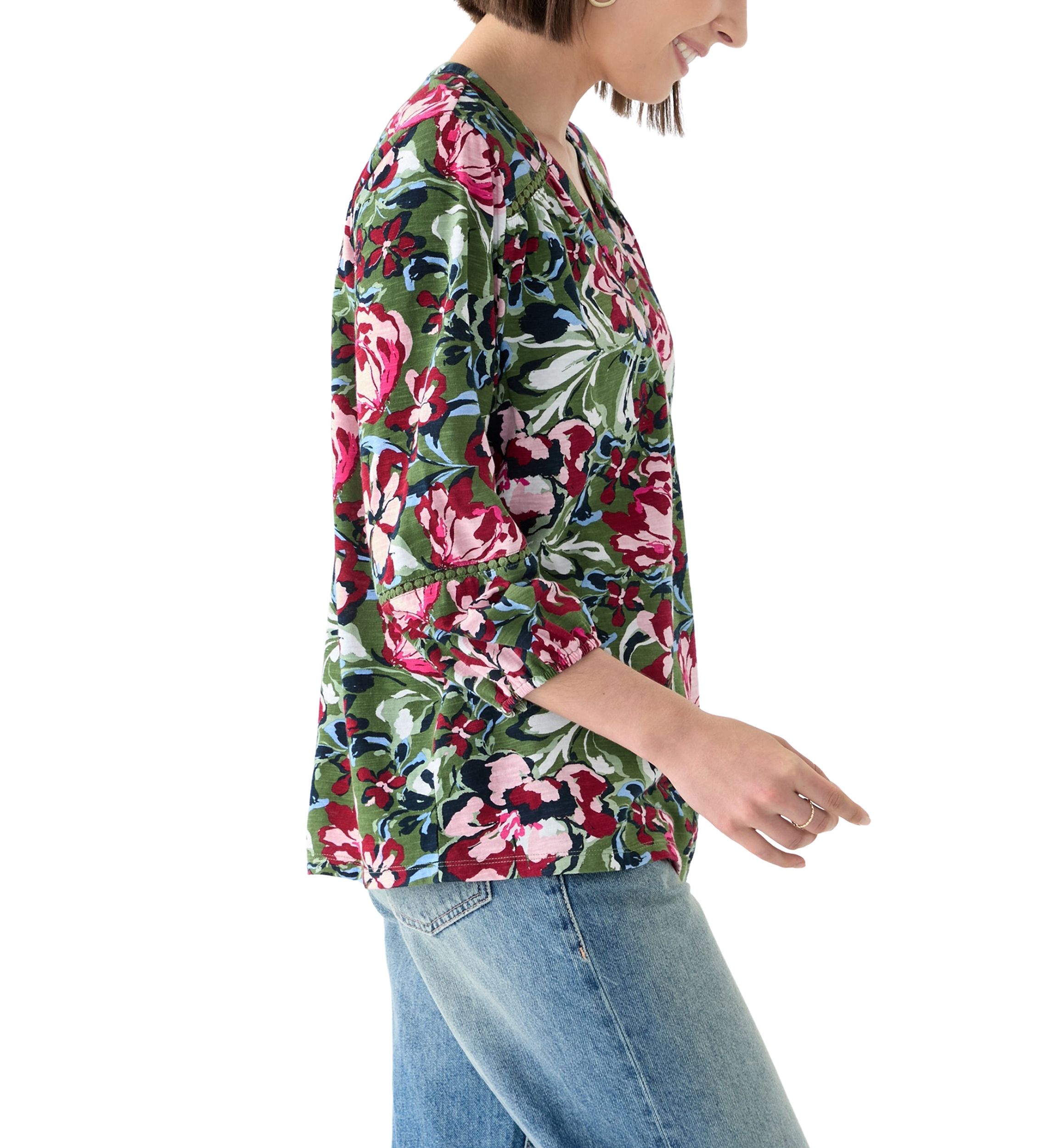 Plus Size 3/4 Sleeve Inset Henley Shirt 