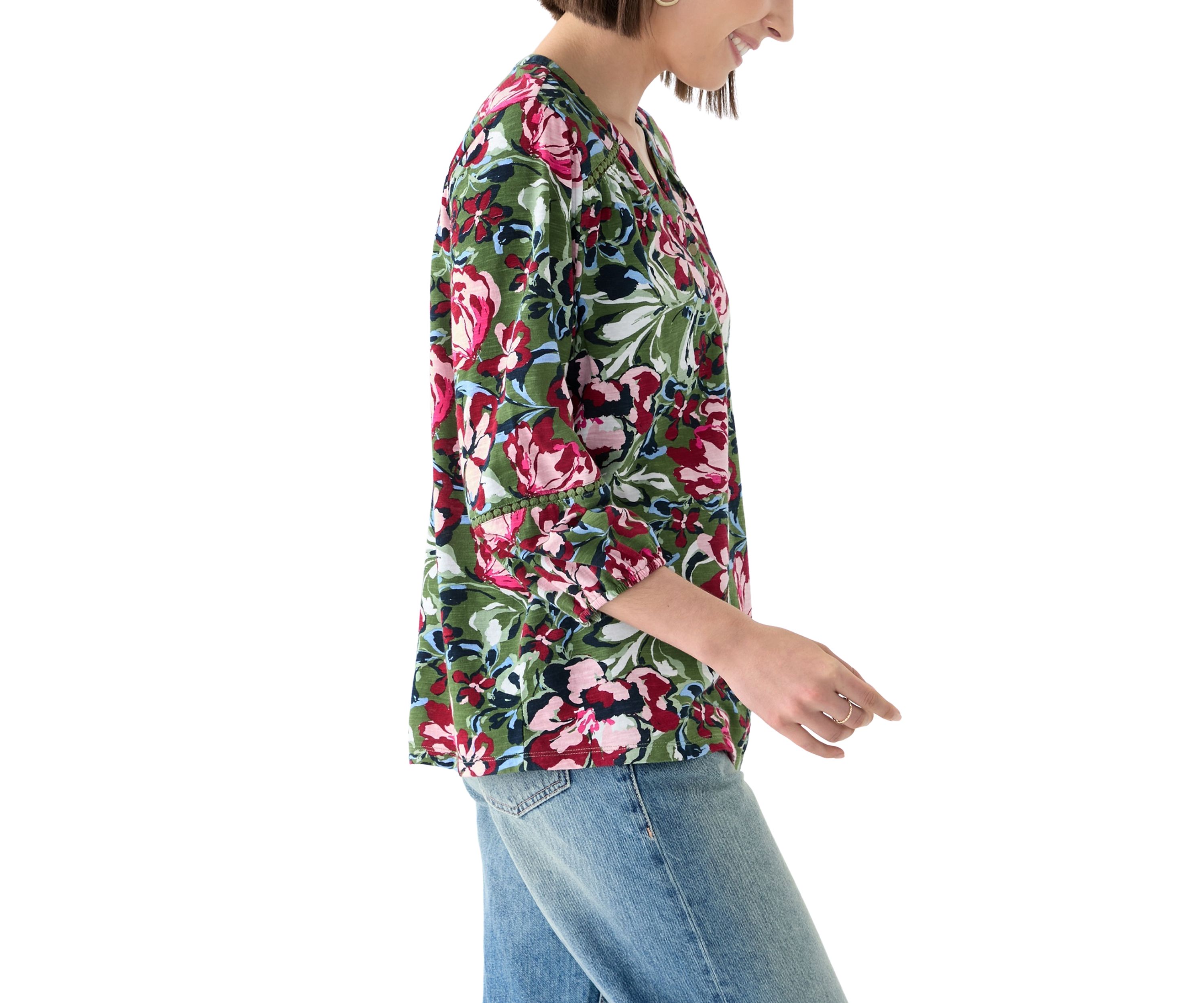 Plus Size 3/4 Sleeve Inset Henley Shirt 