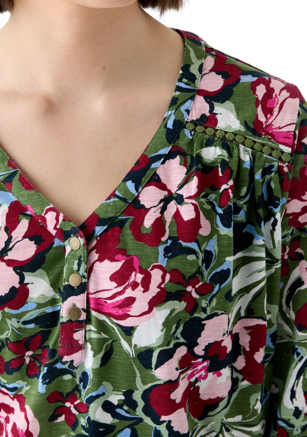 Plus Size 3/4 Sleeve Inset Henley Shirt 