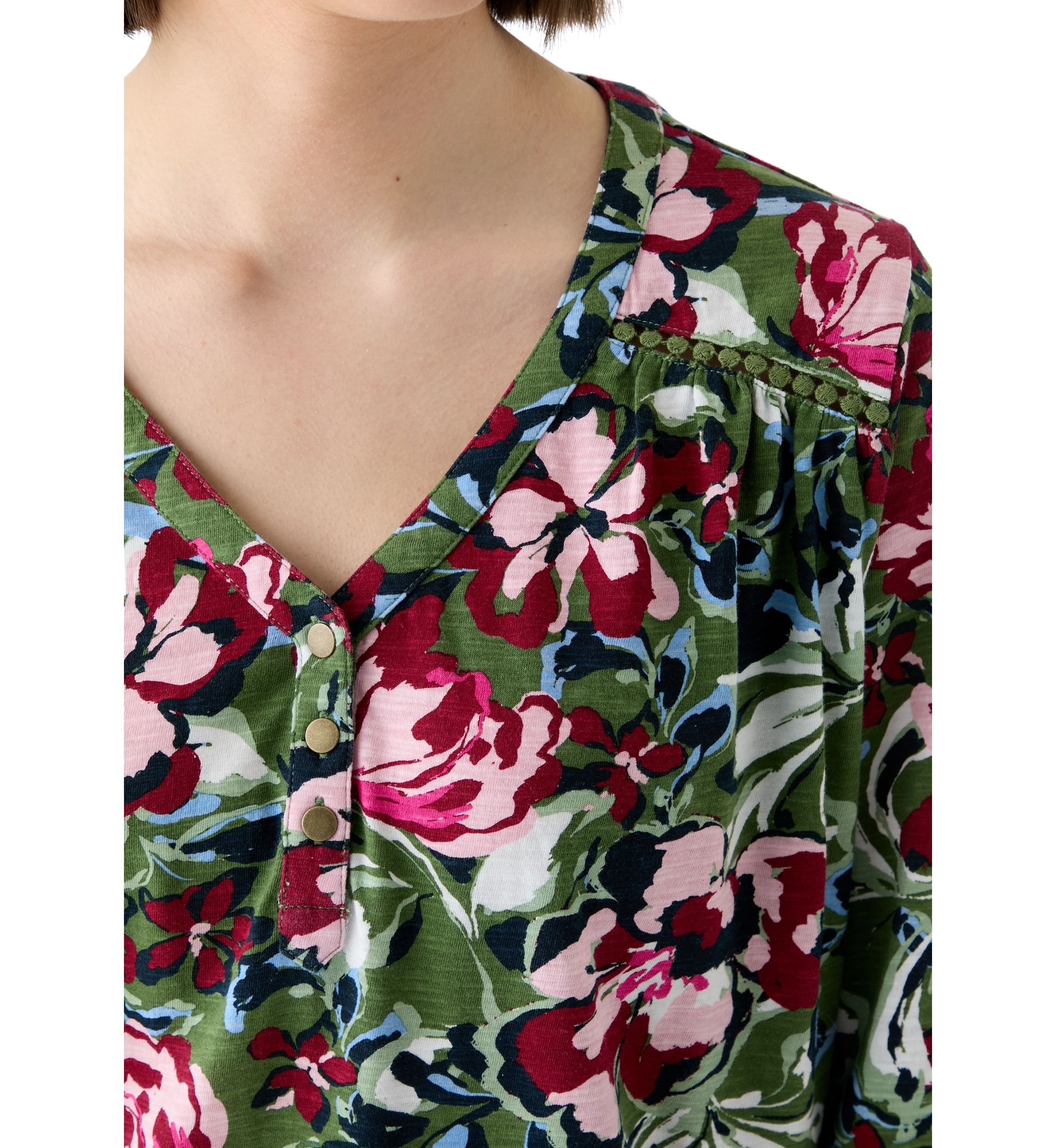 Plus Size 3/4 Sleeve Inset Henley Shirt 