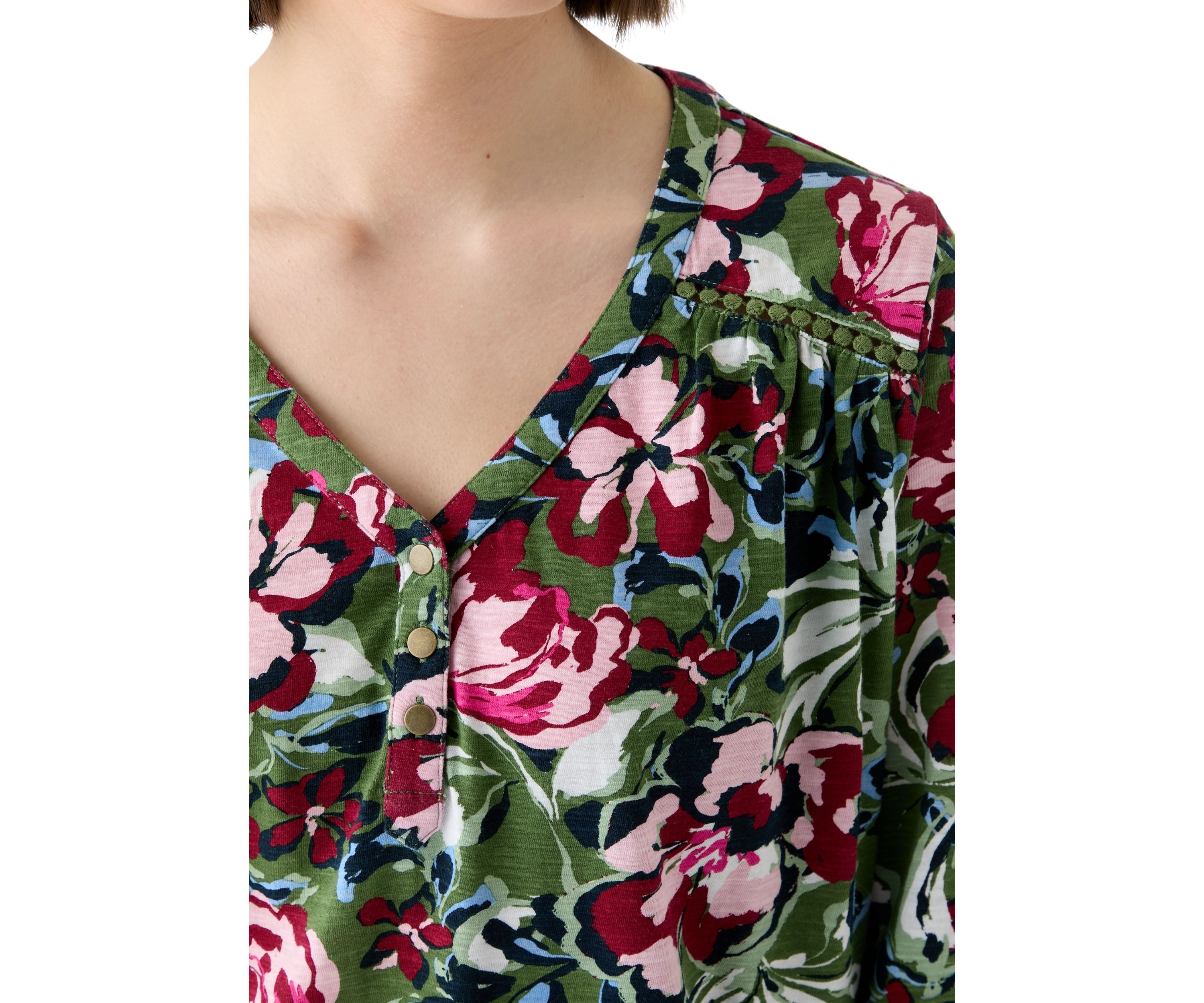 Plus Size 3/4 Sleeve Inset Henley Shirt 