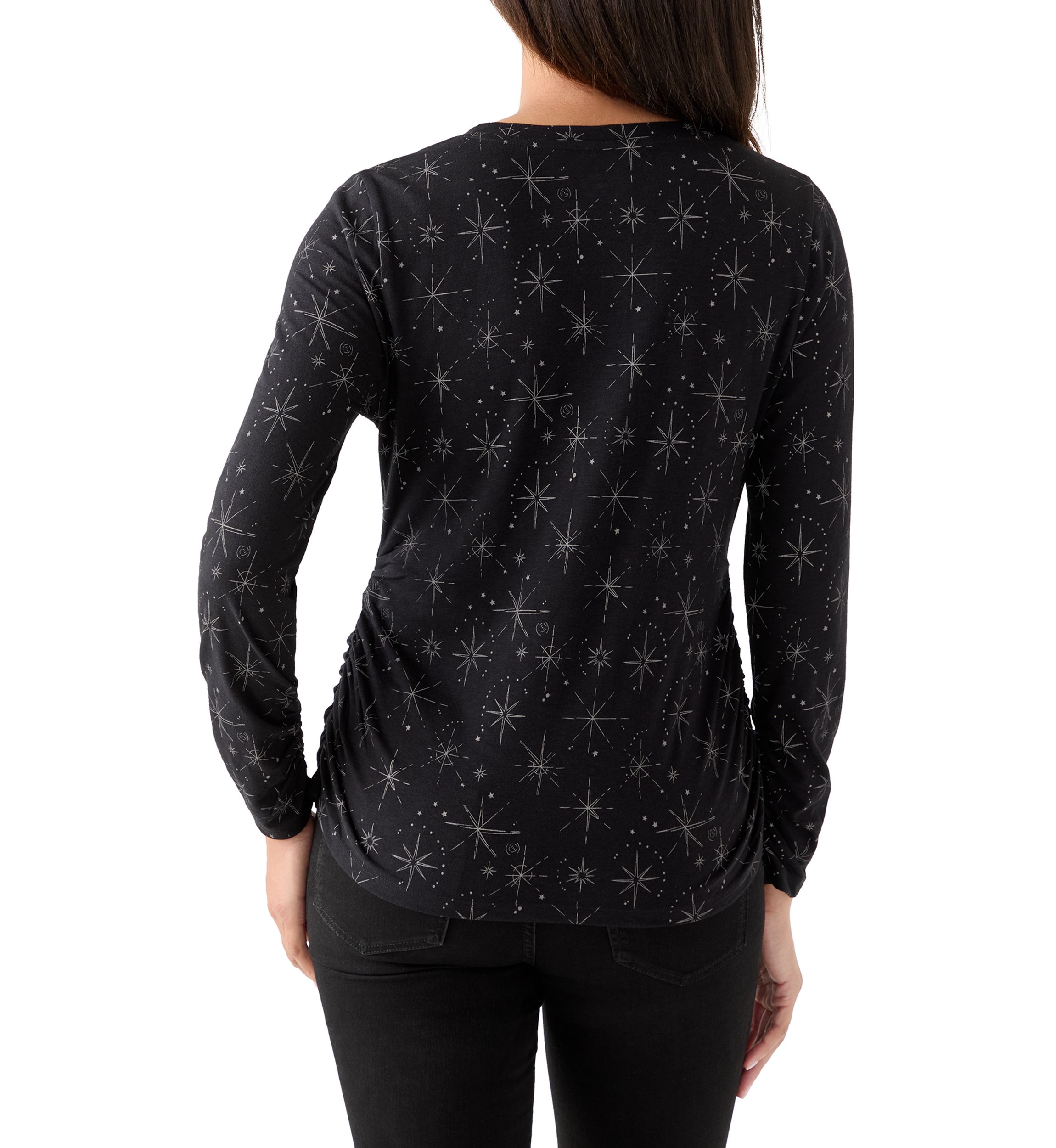 Womens Long Sleeve Ruched Print Top 