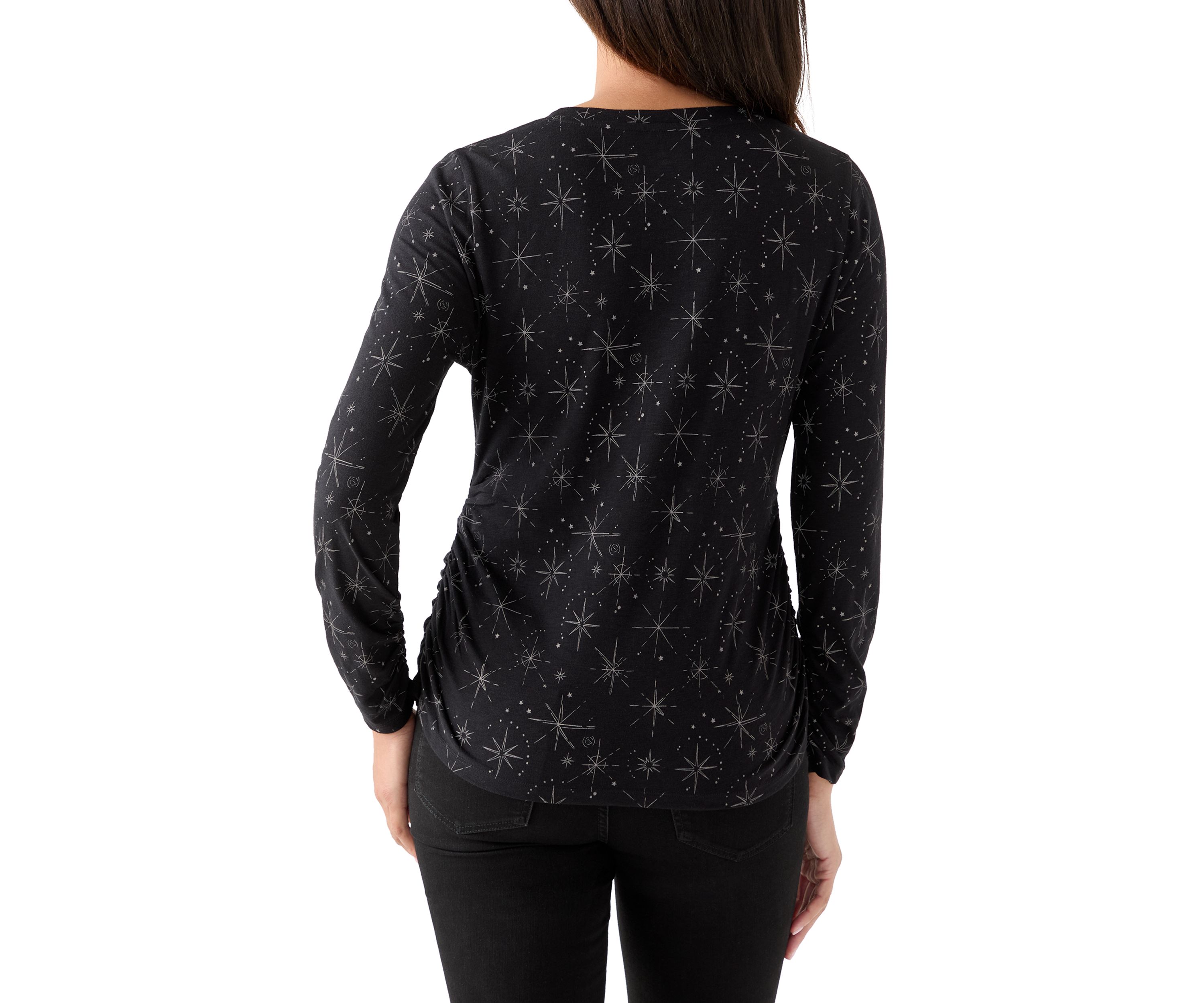Womens Long Sleeve Ruched Print Top 