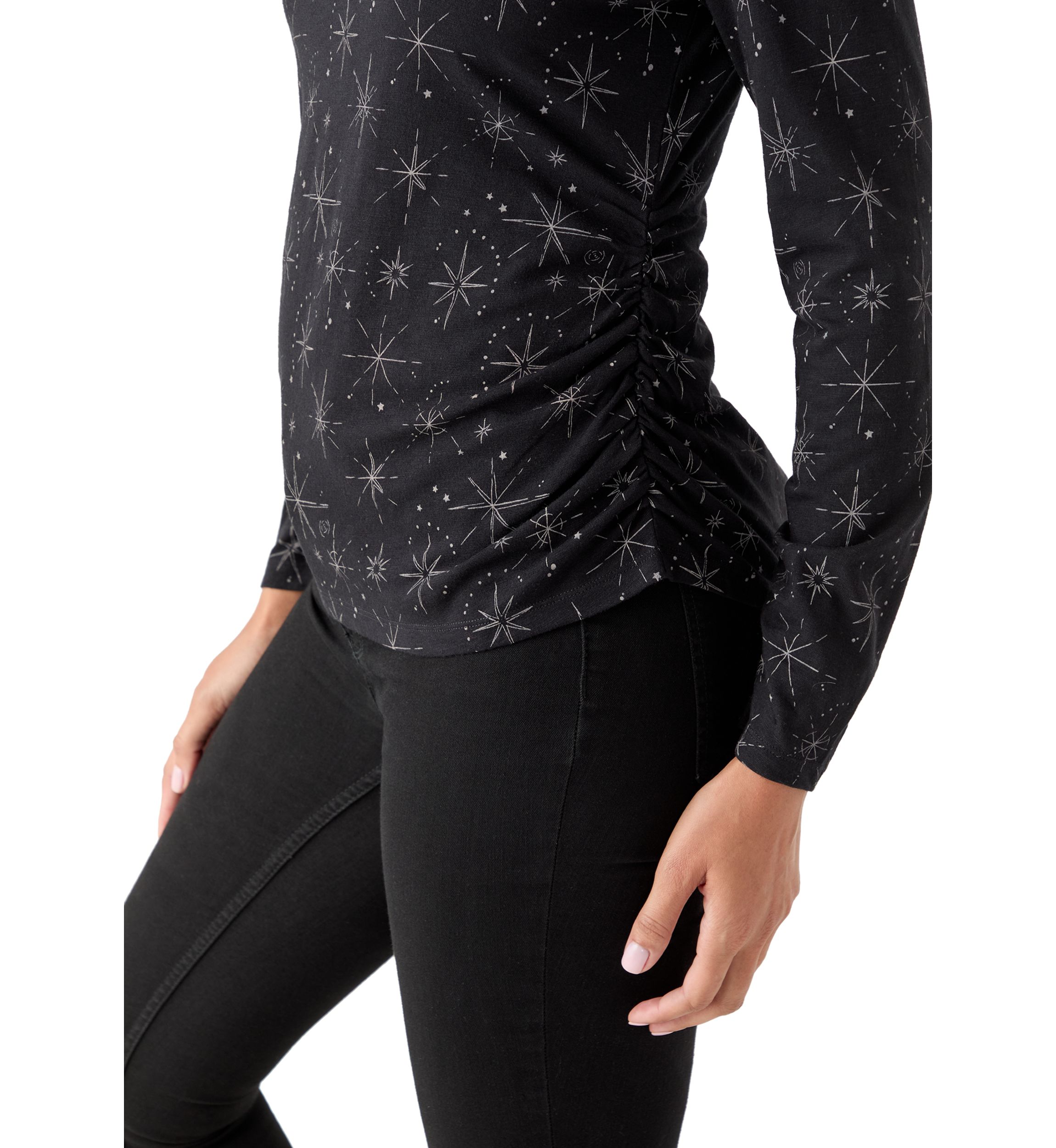 Womens Long Sleeve Ruched Print Top 