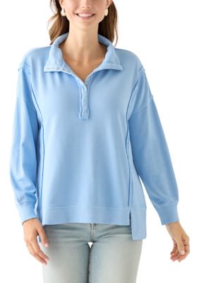 Wonderly Women's Snap Henley Sweatshirt, Blue, Large