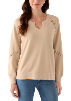 Wonderly Women's Crochet Detail Boxy Sweatshirt