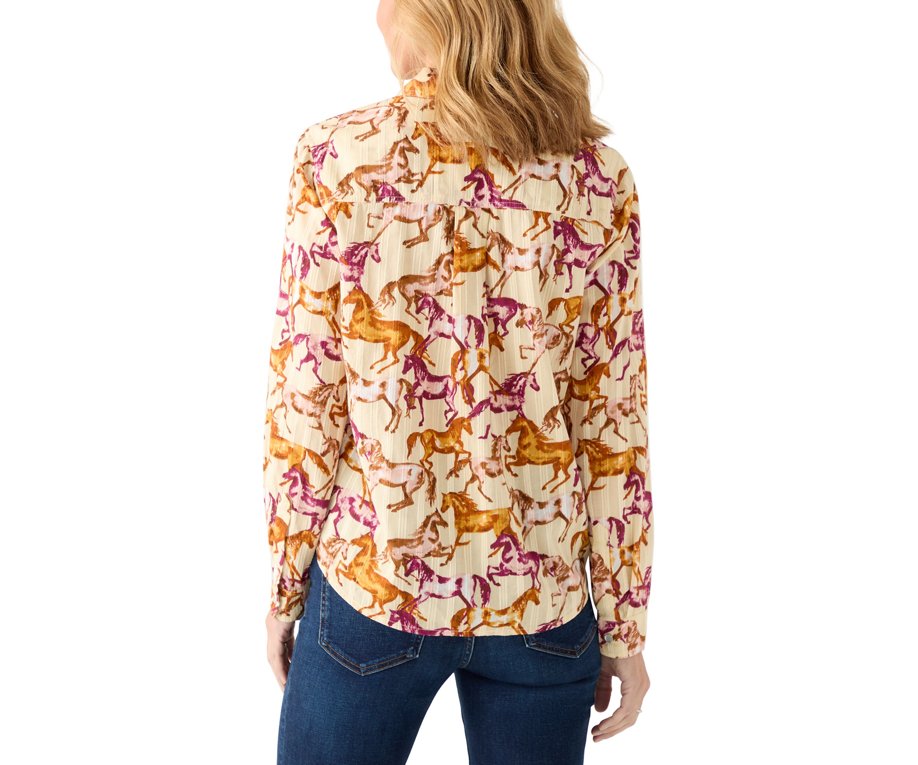 Womens Long Sleeve Printed Woven Shirt