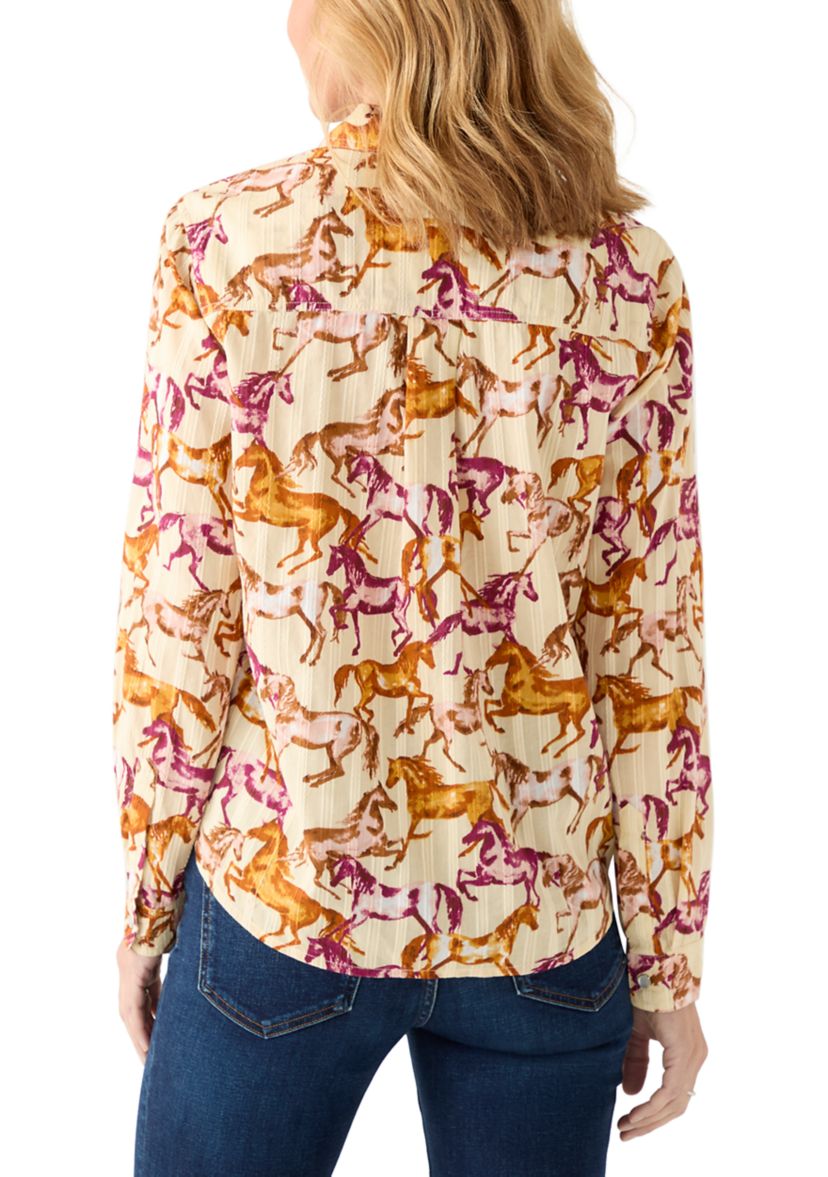 Womens Long Sleeve Printed Woven Shirt