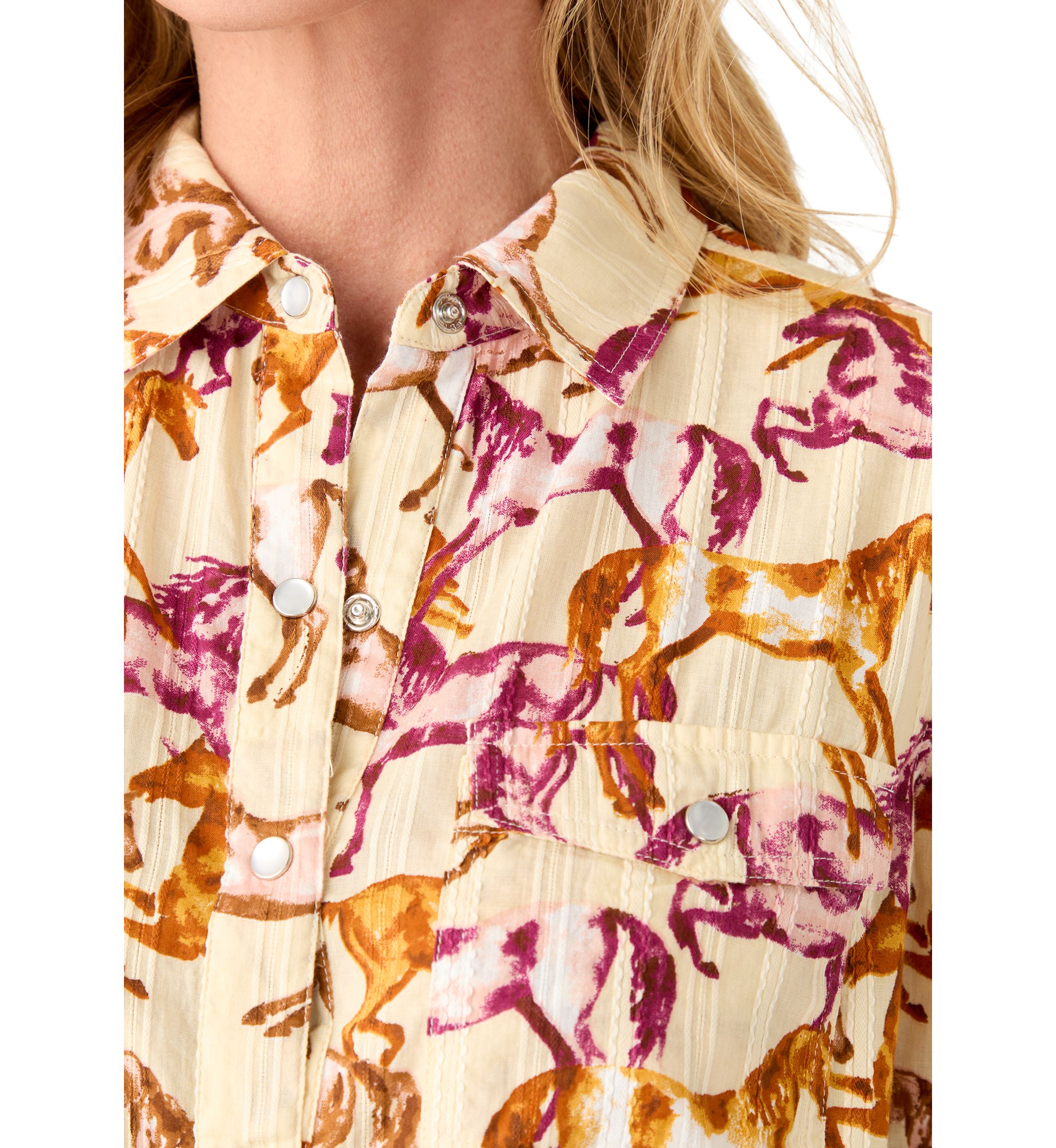 Womens Long Sleeve Printed Woven Shirt