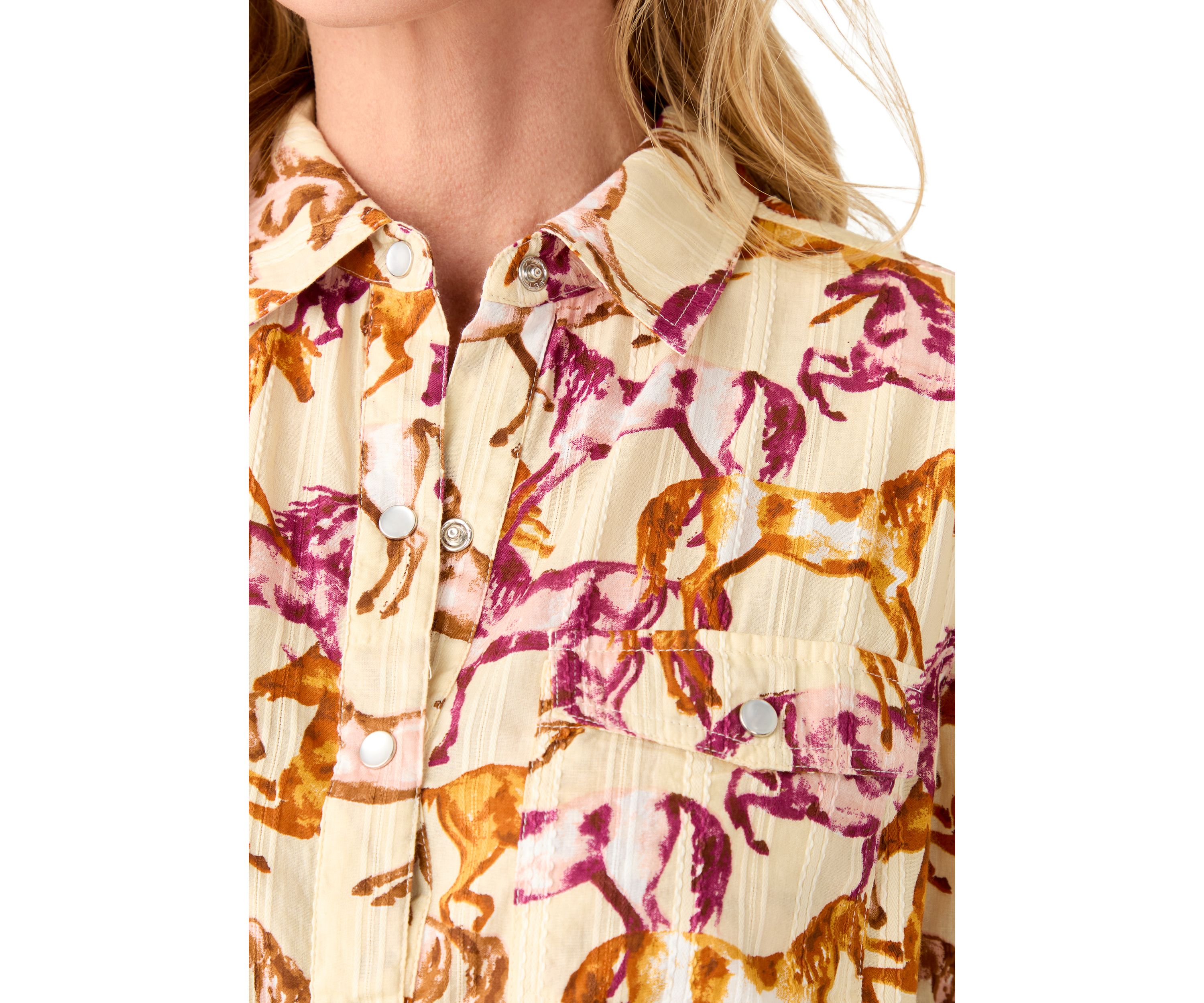 Womens Long Sleeve Printed Woven Shirt