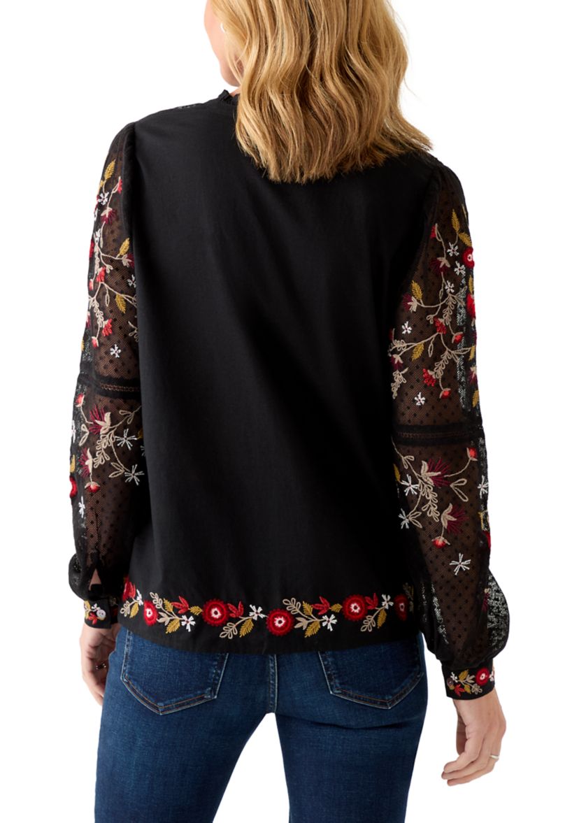 Womens Embroidered Button Front Blouse