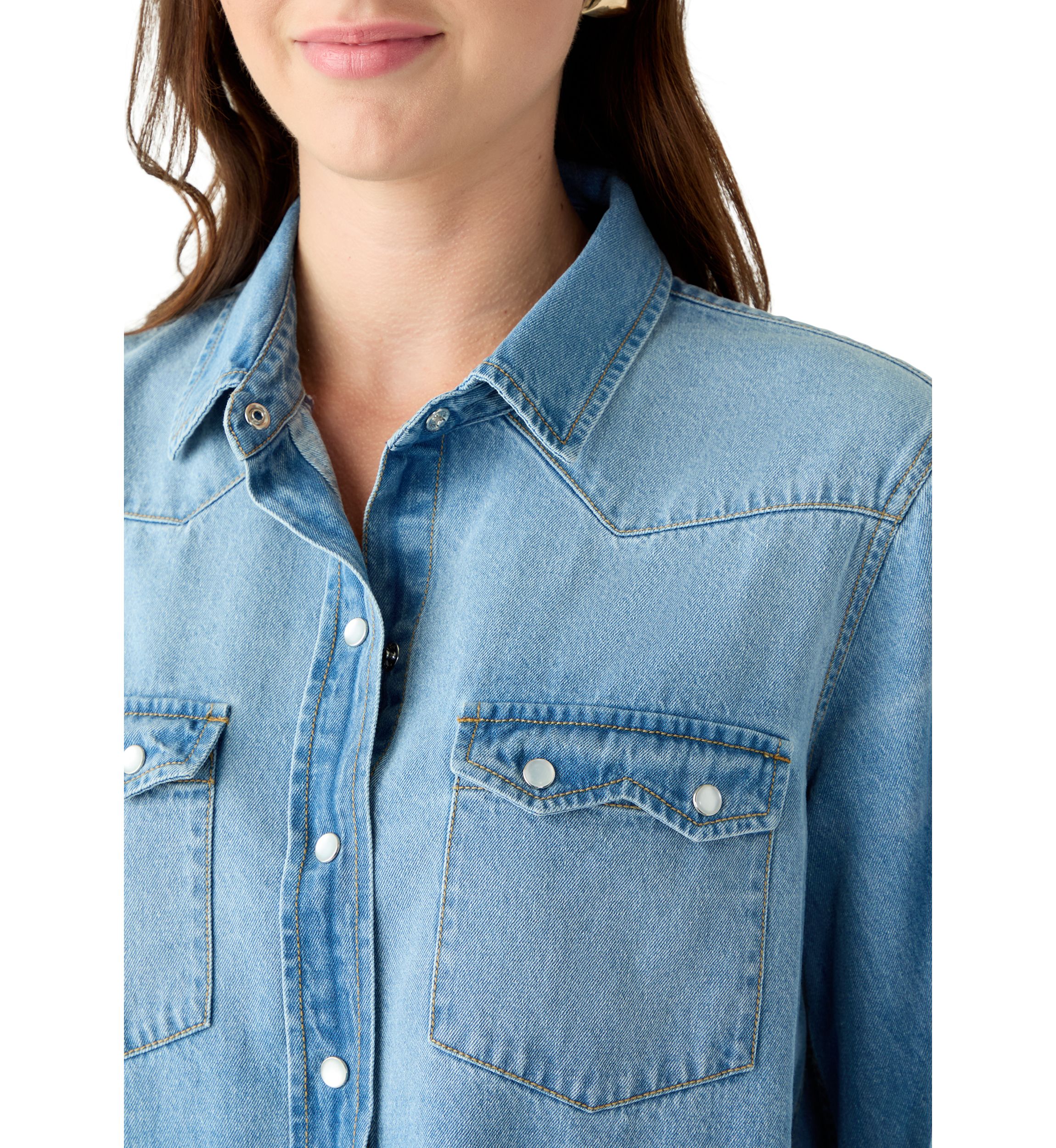 Womens Long Sleeve Western Denim Shirt