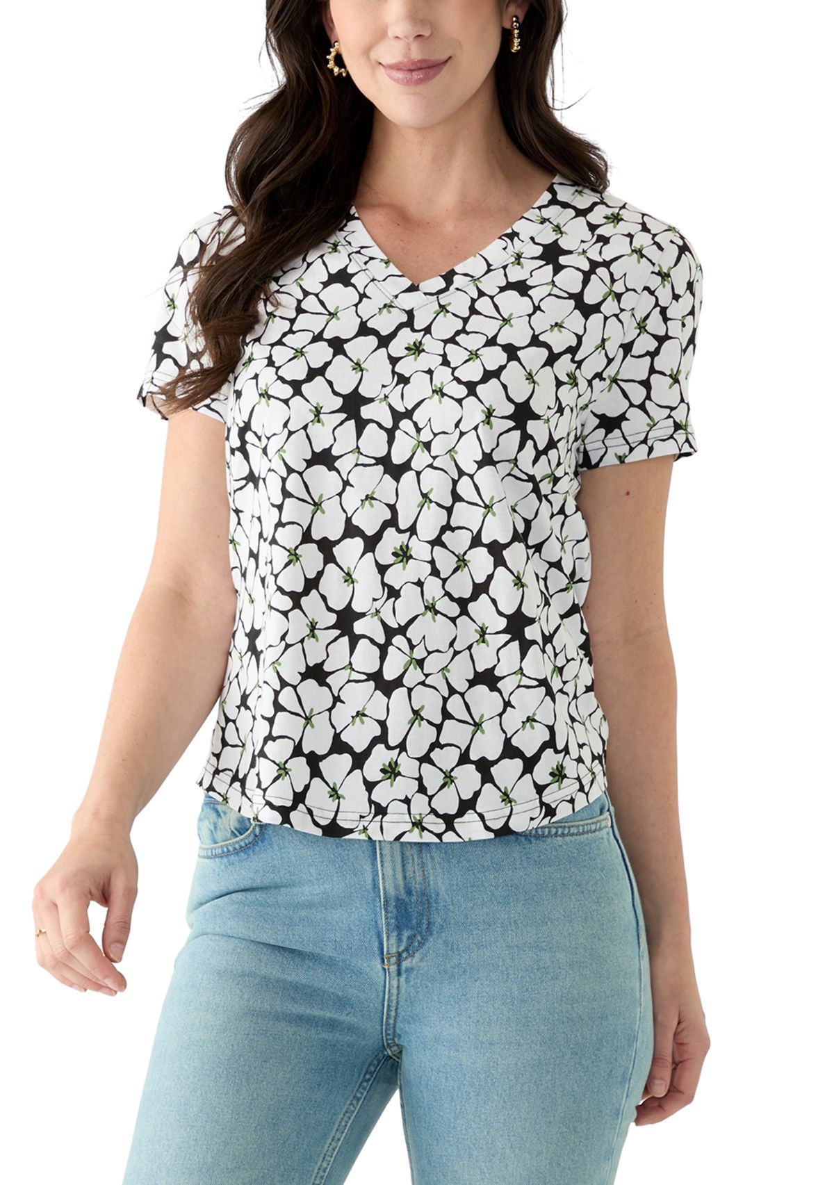Womens Short Sleeve V-Neck Printed T-Shirt