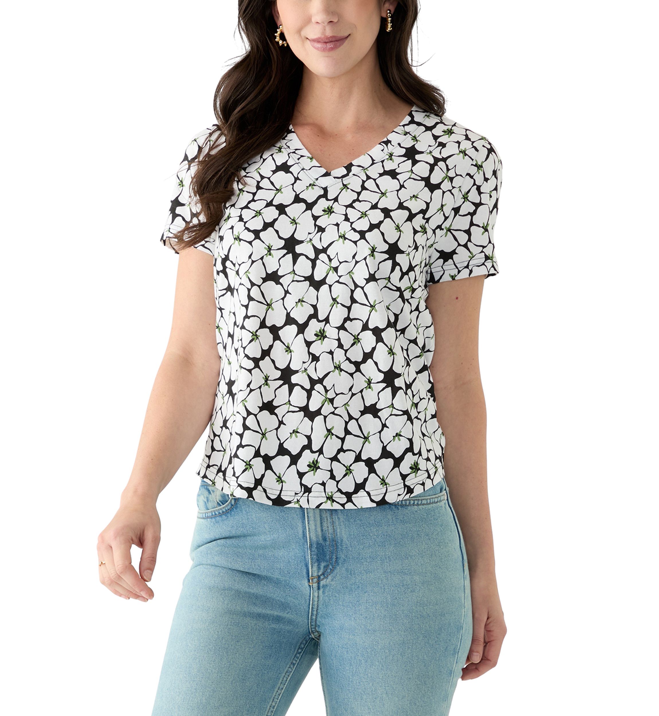 Womens Short Sleeve V-Neck Printed T-Shirt