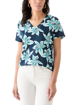 Wonderly Women's Short Sleeve V-Neck Printed T-Shirt, Small