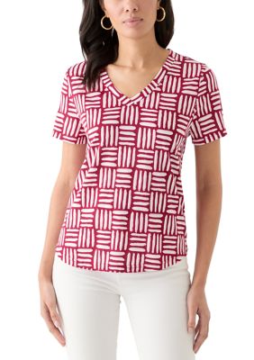 Wonderly Women's Short Sleeve V-Neck Printed T-Shirt, XL