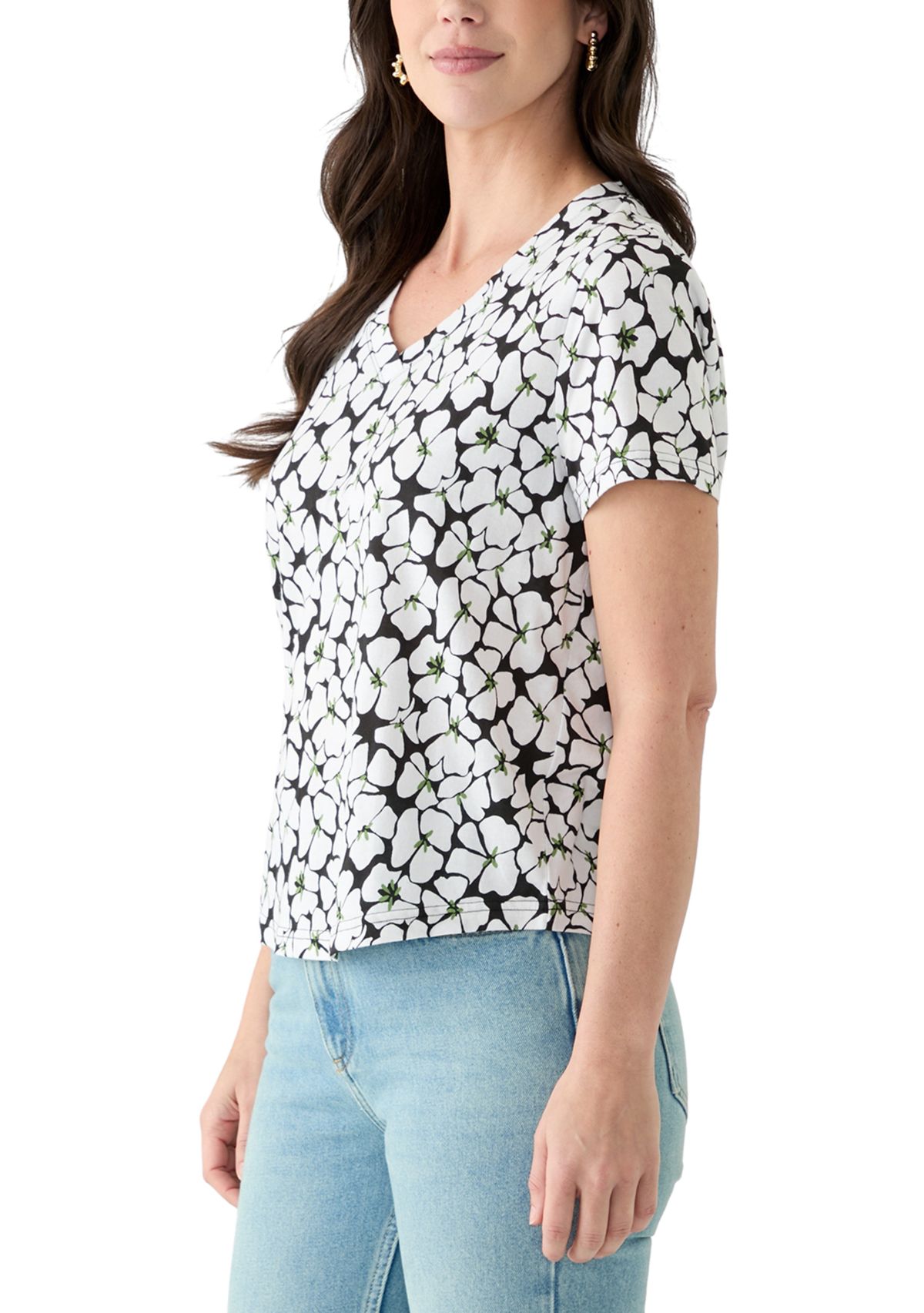 Womens Short Sleeve V-Neck Printed T-Shirt
