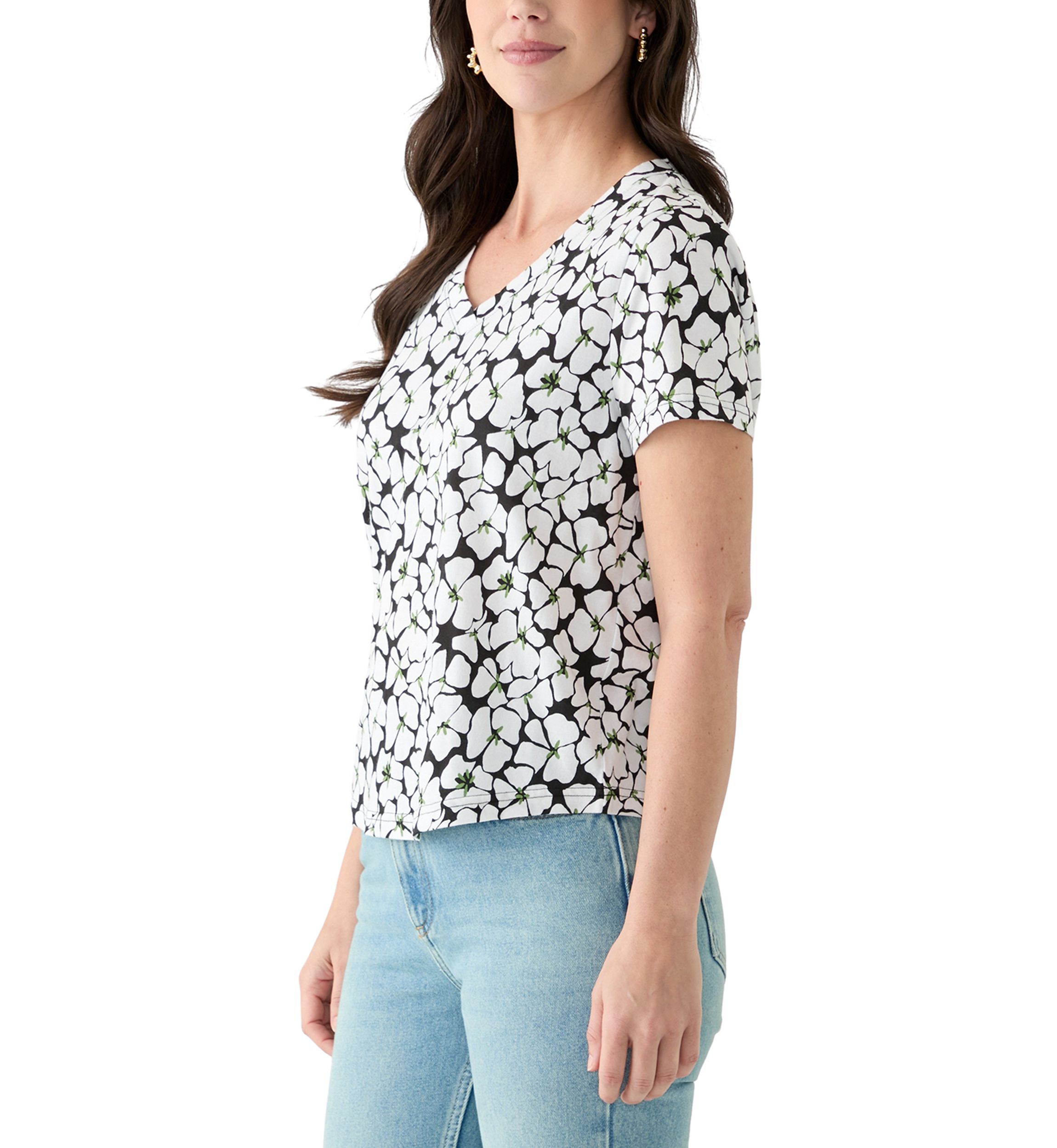 Womens Short Sleeve V-Neck Printed T-Shirt