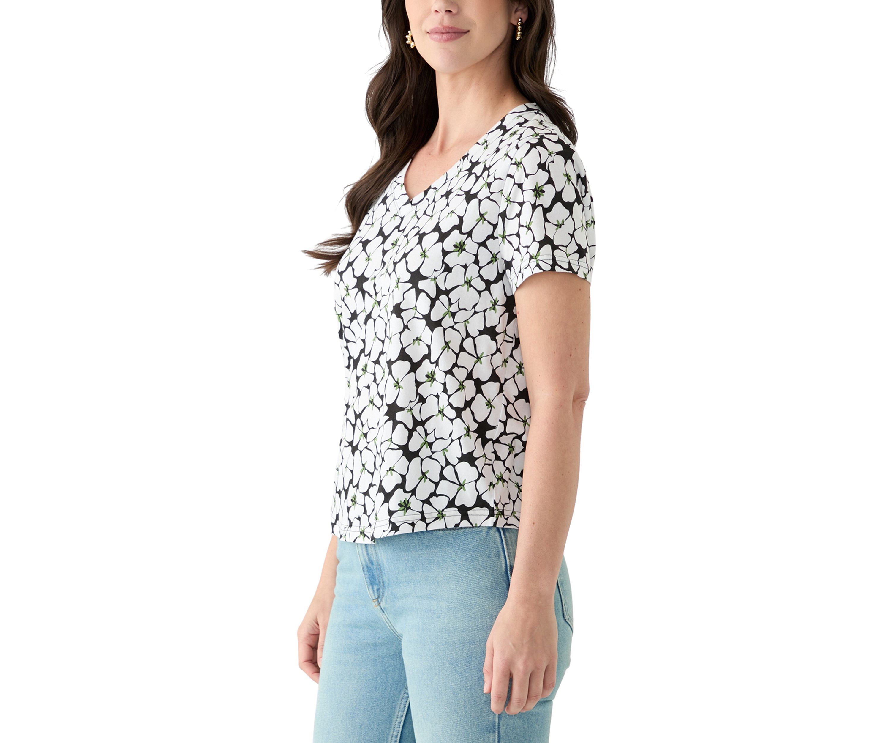 Womens Short Sleeve V-Neck Printed T-Shirt