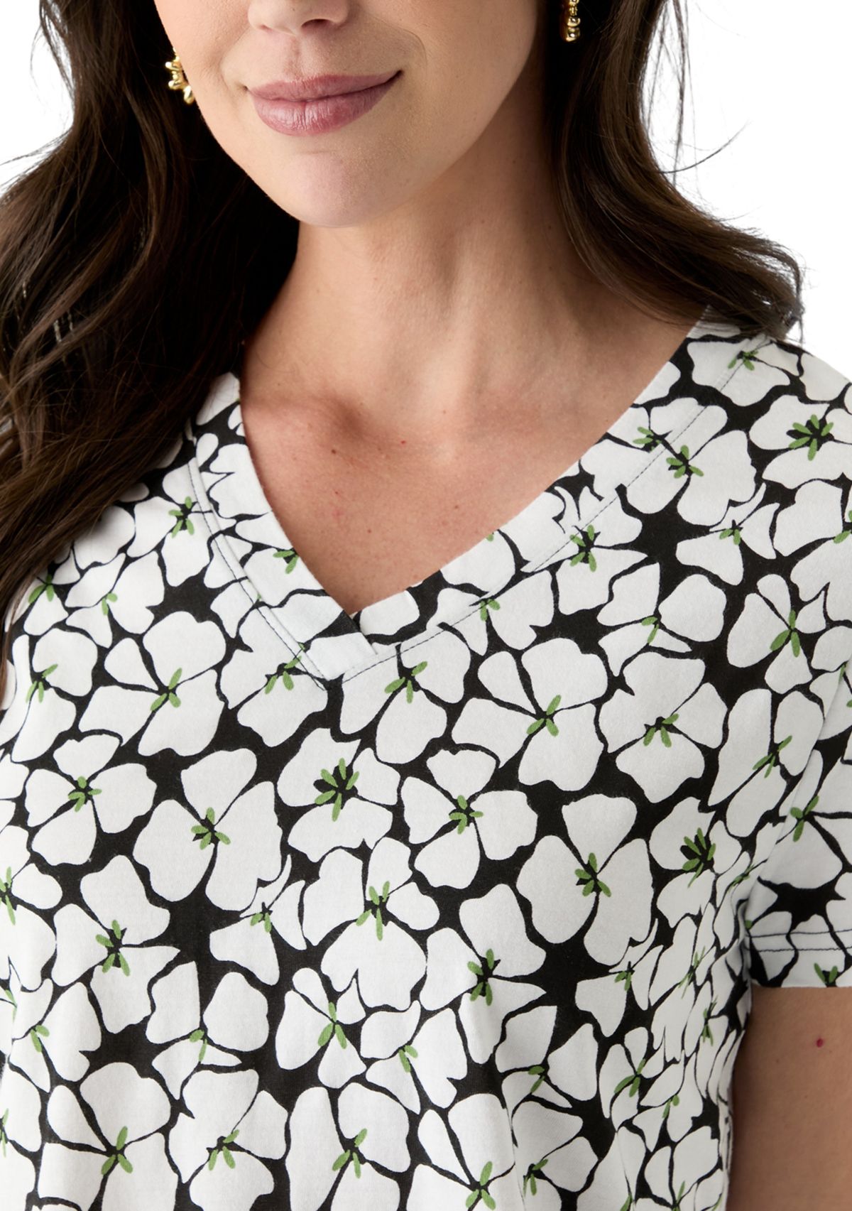 Womens Short Sleeve V-Neck Printed T-Shirt