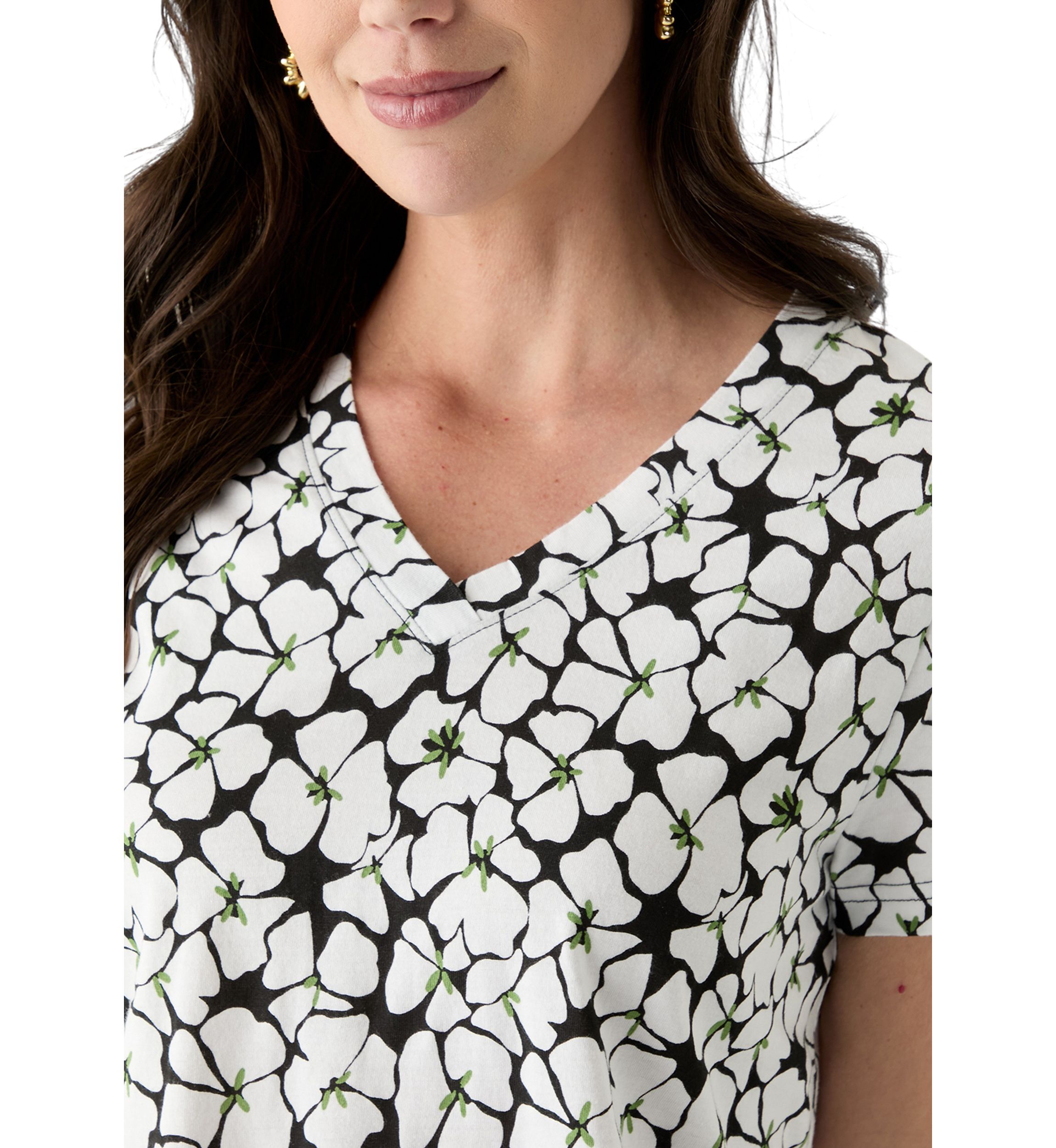 Womens Short Sleeve V-Neck Printed T-Shirt