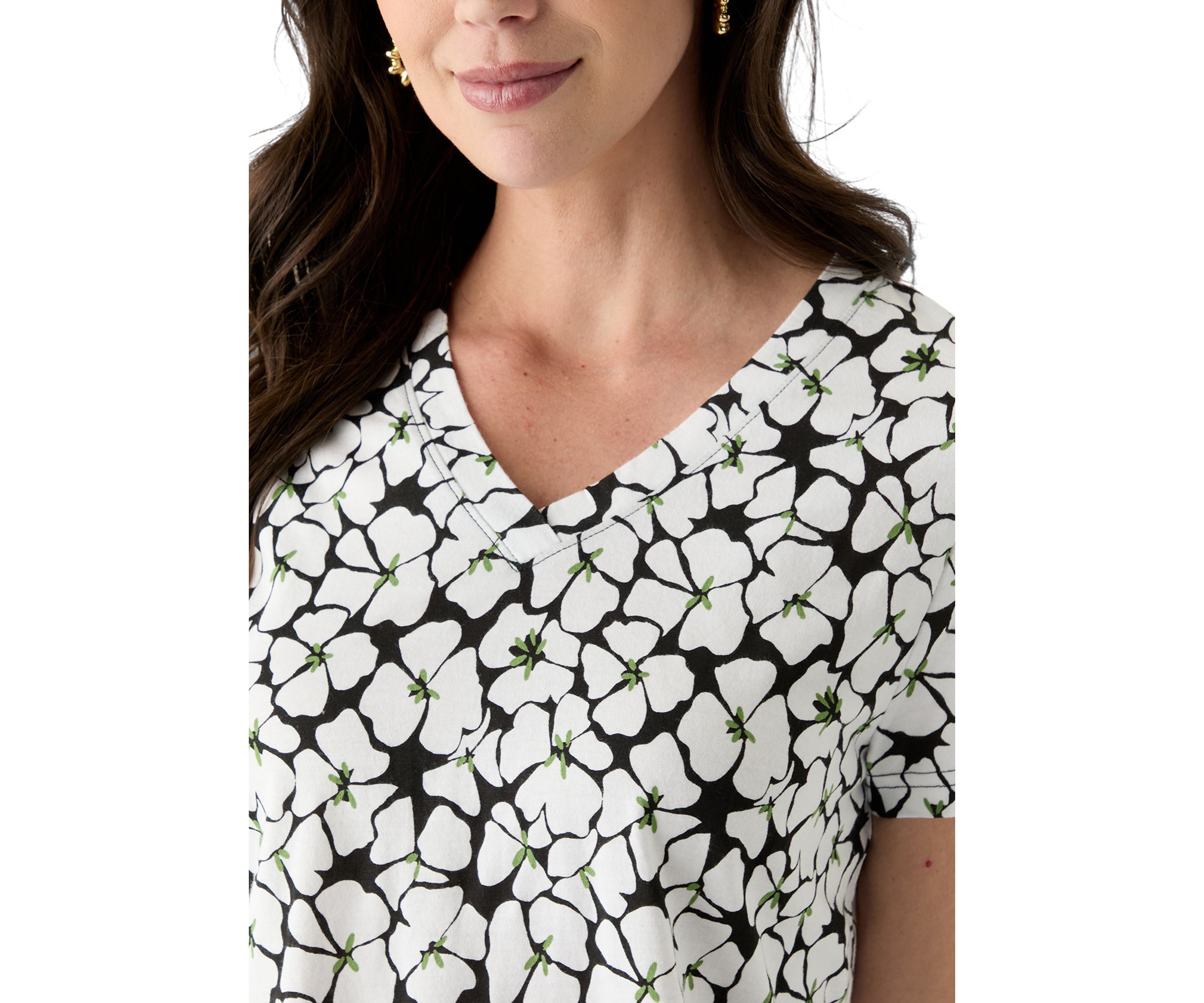 Womens Short Sleeve V-Neck Printed T-Shirt