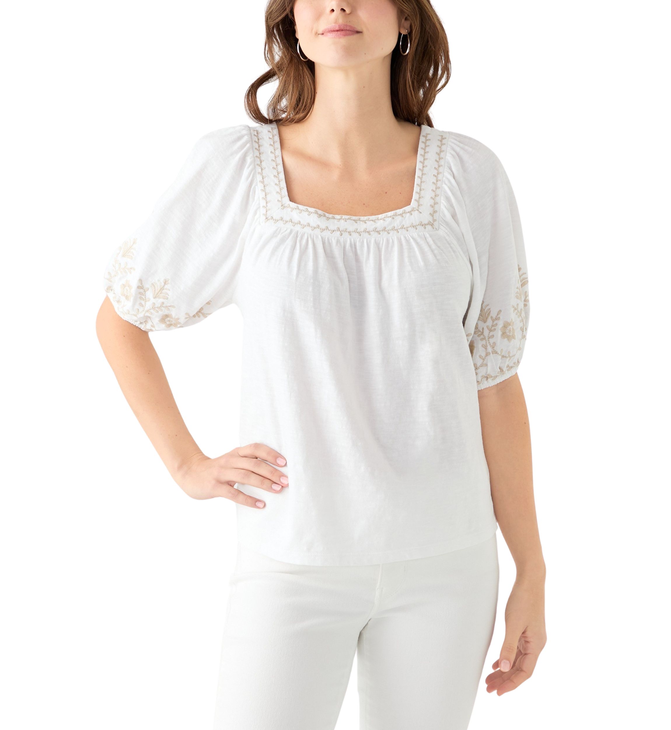 Womens Short Sleeve Embroidered Top