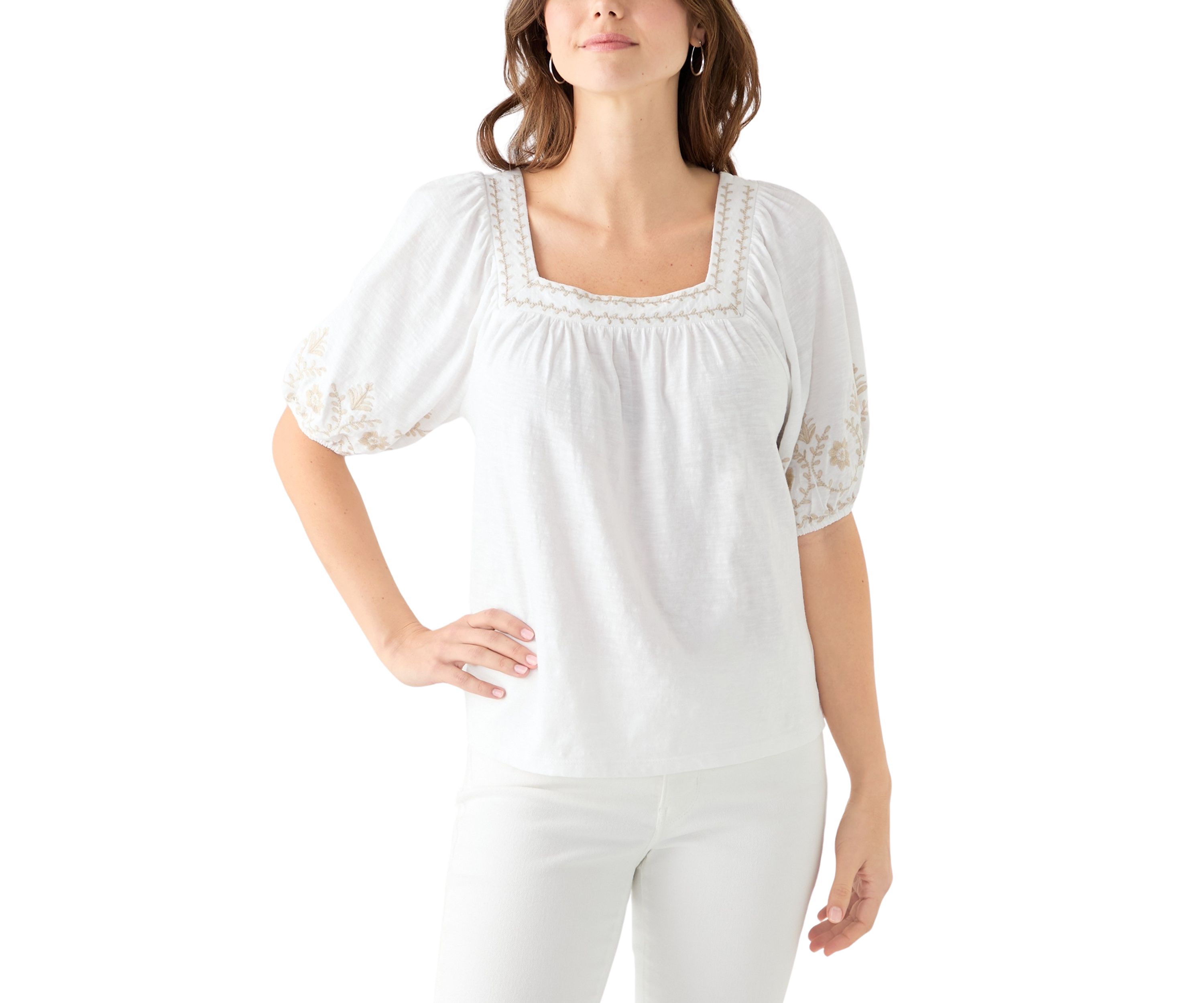 Womens Short Sleeve Embroidered Top