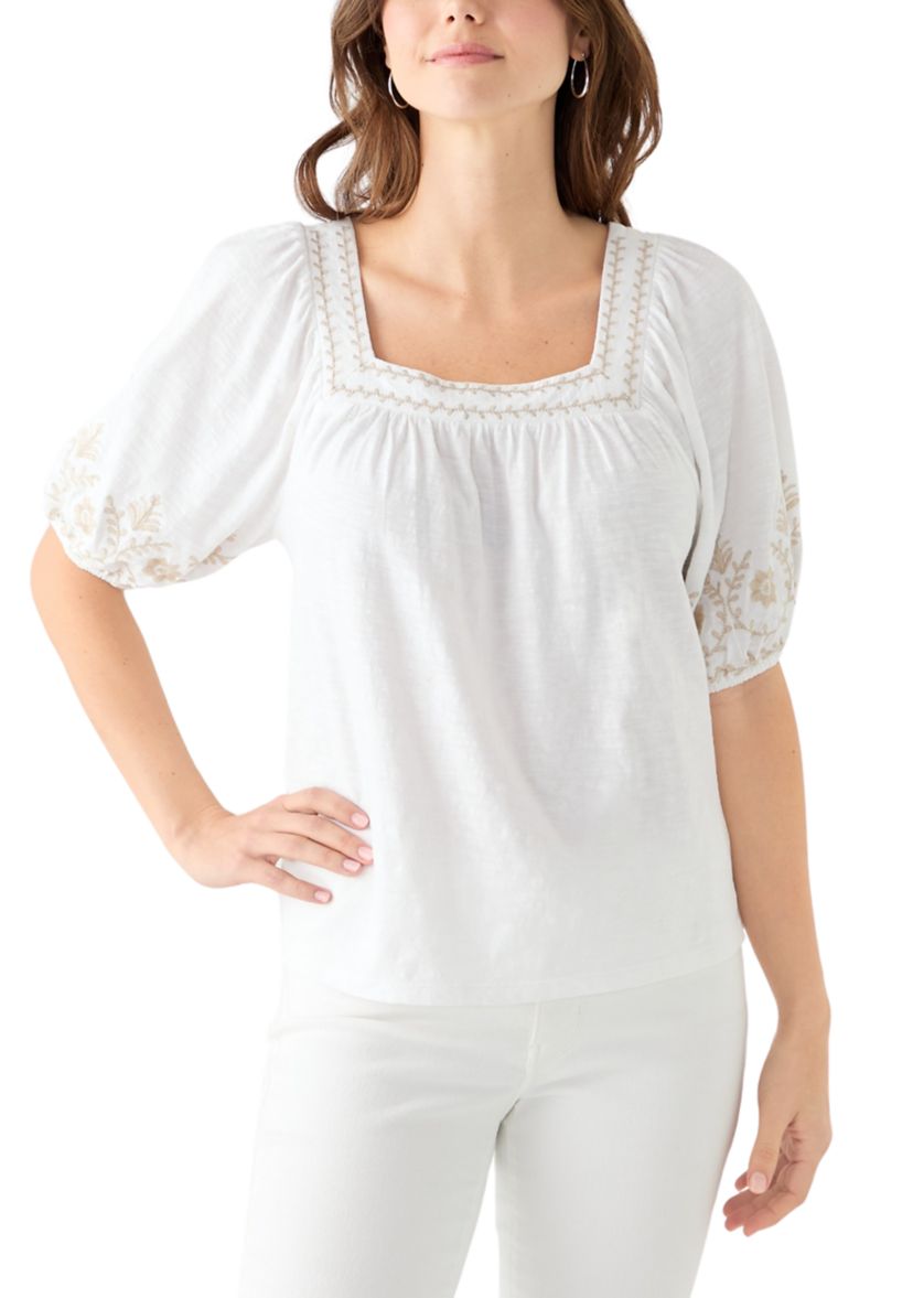 Womens Short Sleeve Embroidered Top