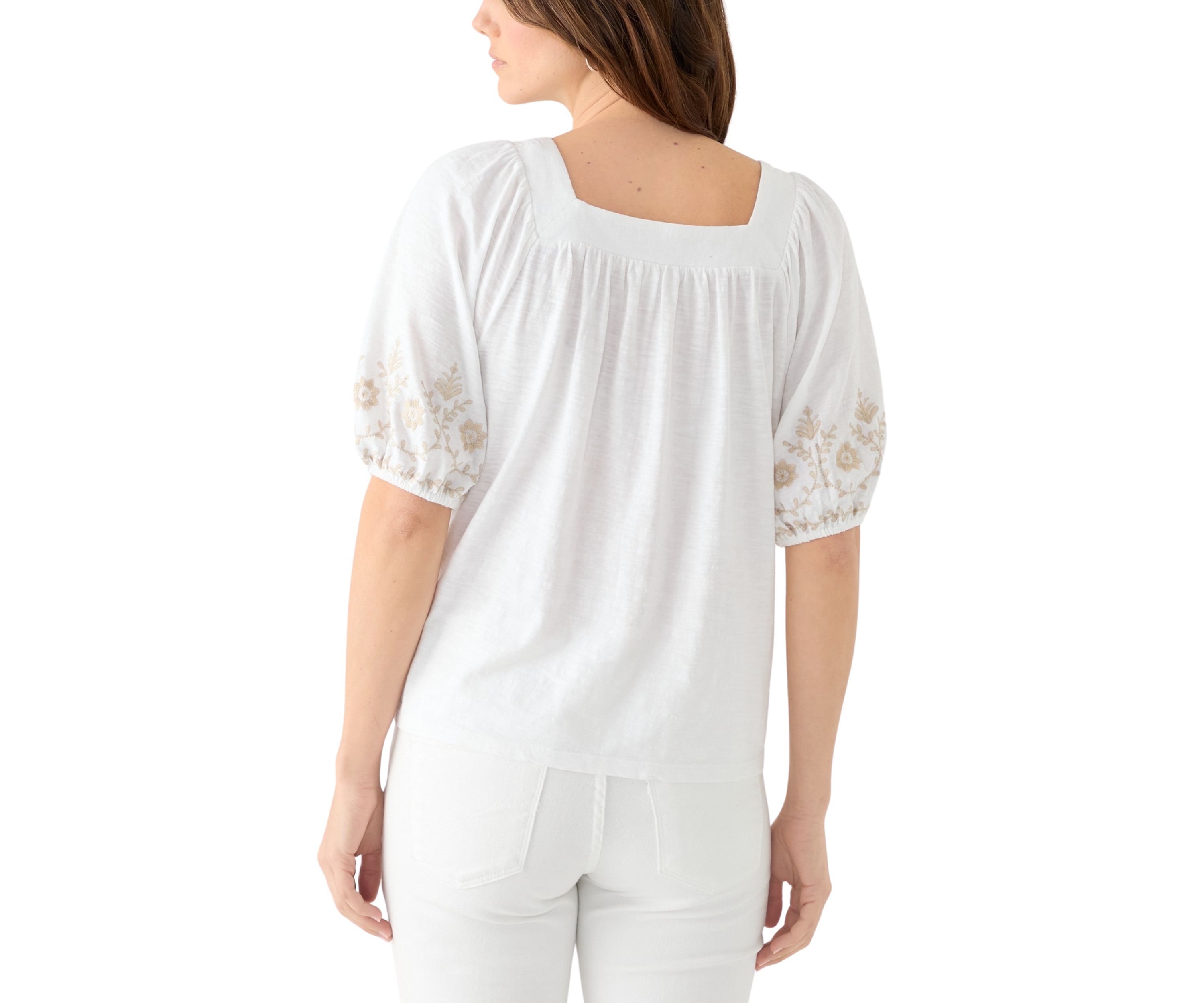 Womens Short Sleeve Embroidered Top