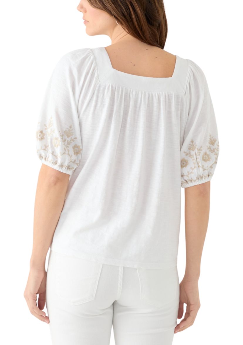 Womens Short Sleeve Embroidered Top