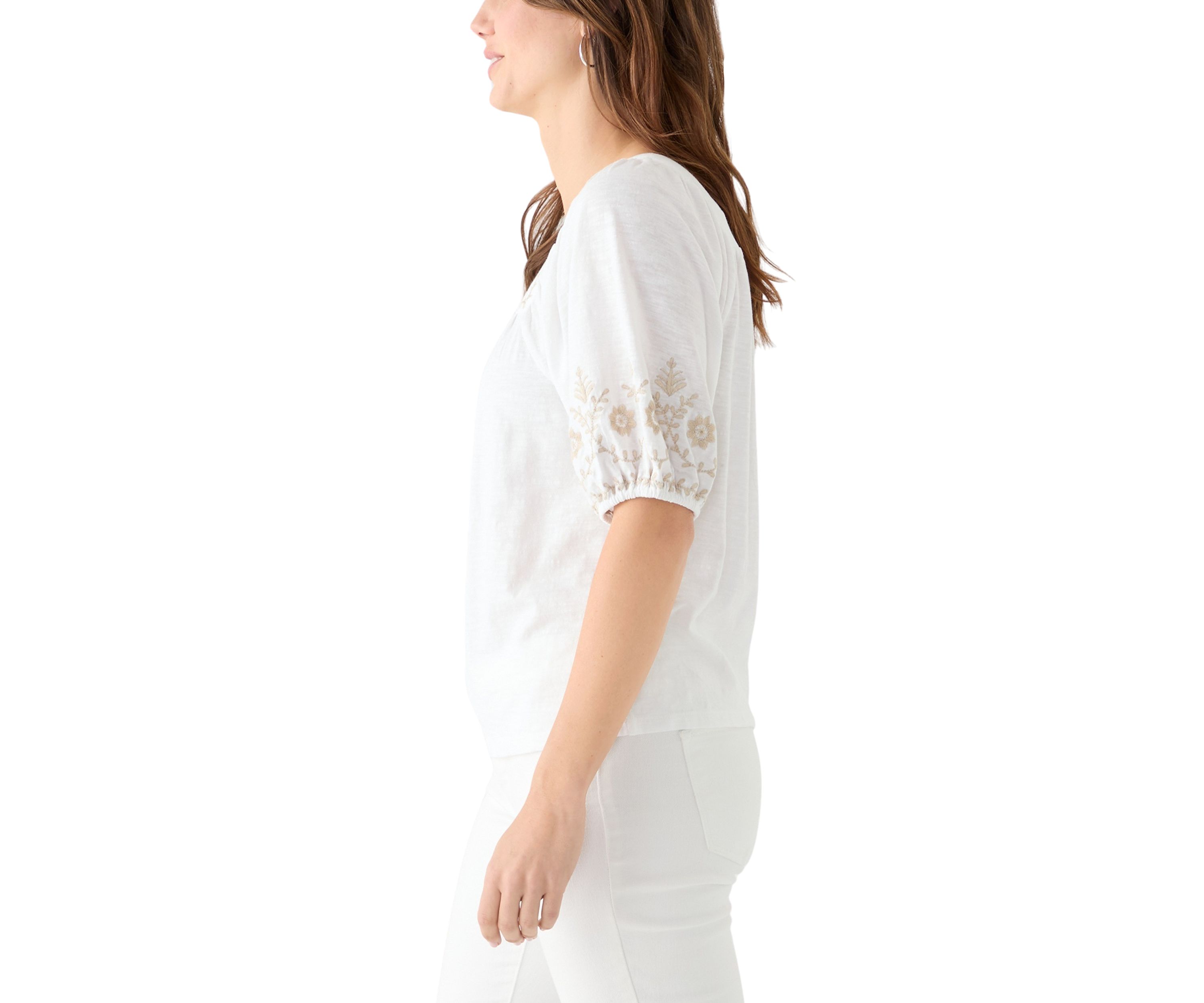 Womens Short Sleeve Embroidered Top