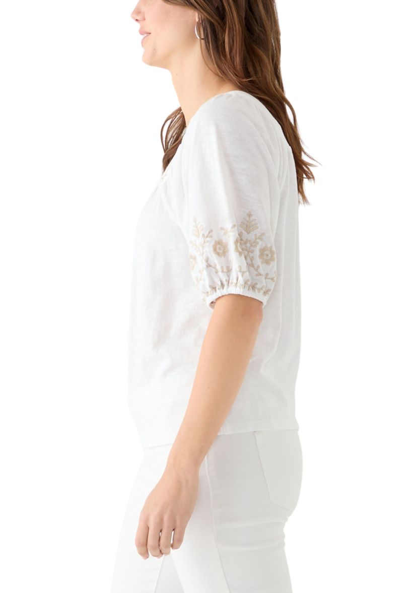 Womens Short Sleeve Embroidered Top