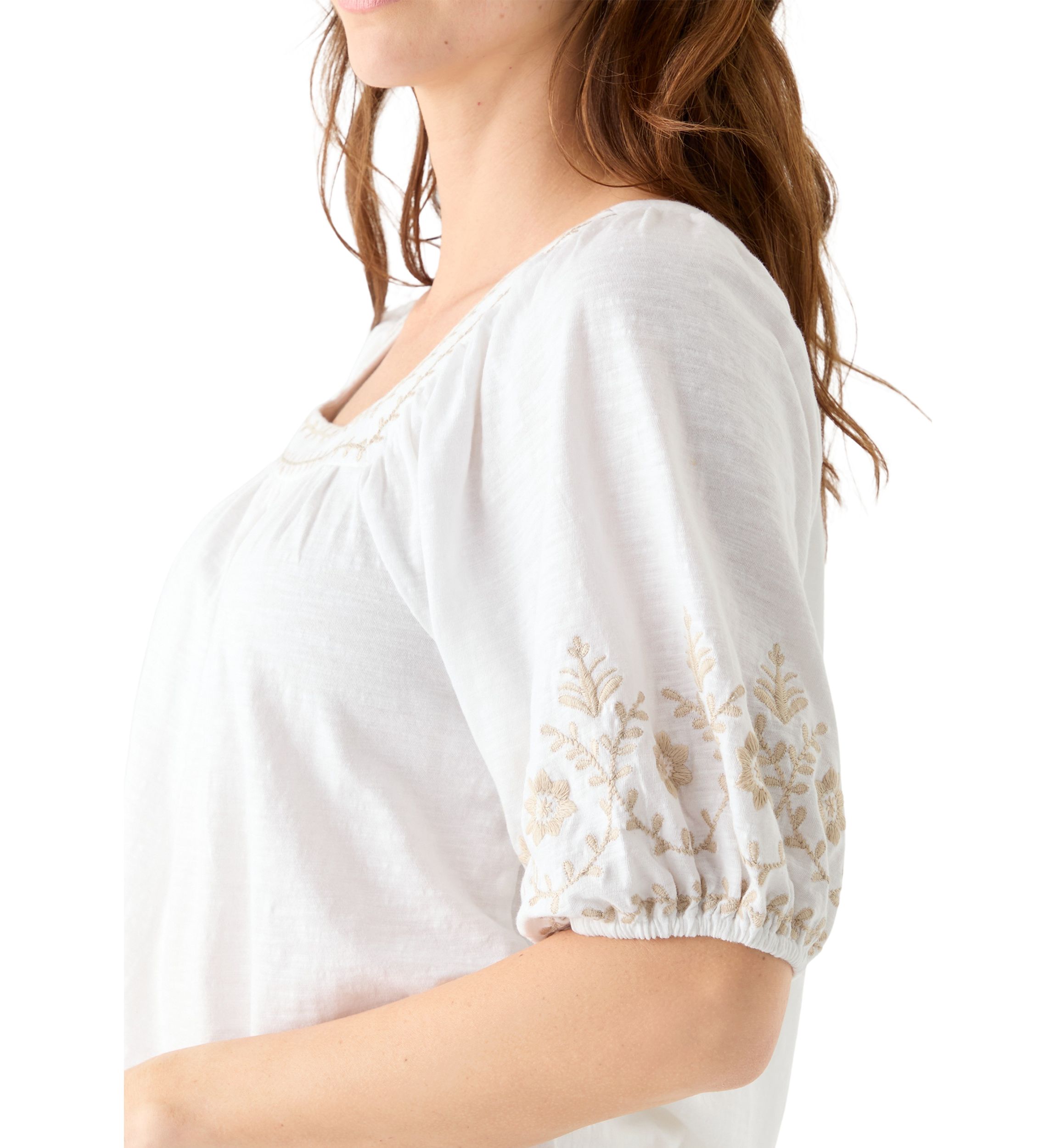 Womens Short Sleeve Embroidered Top