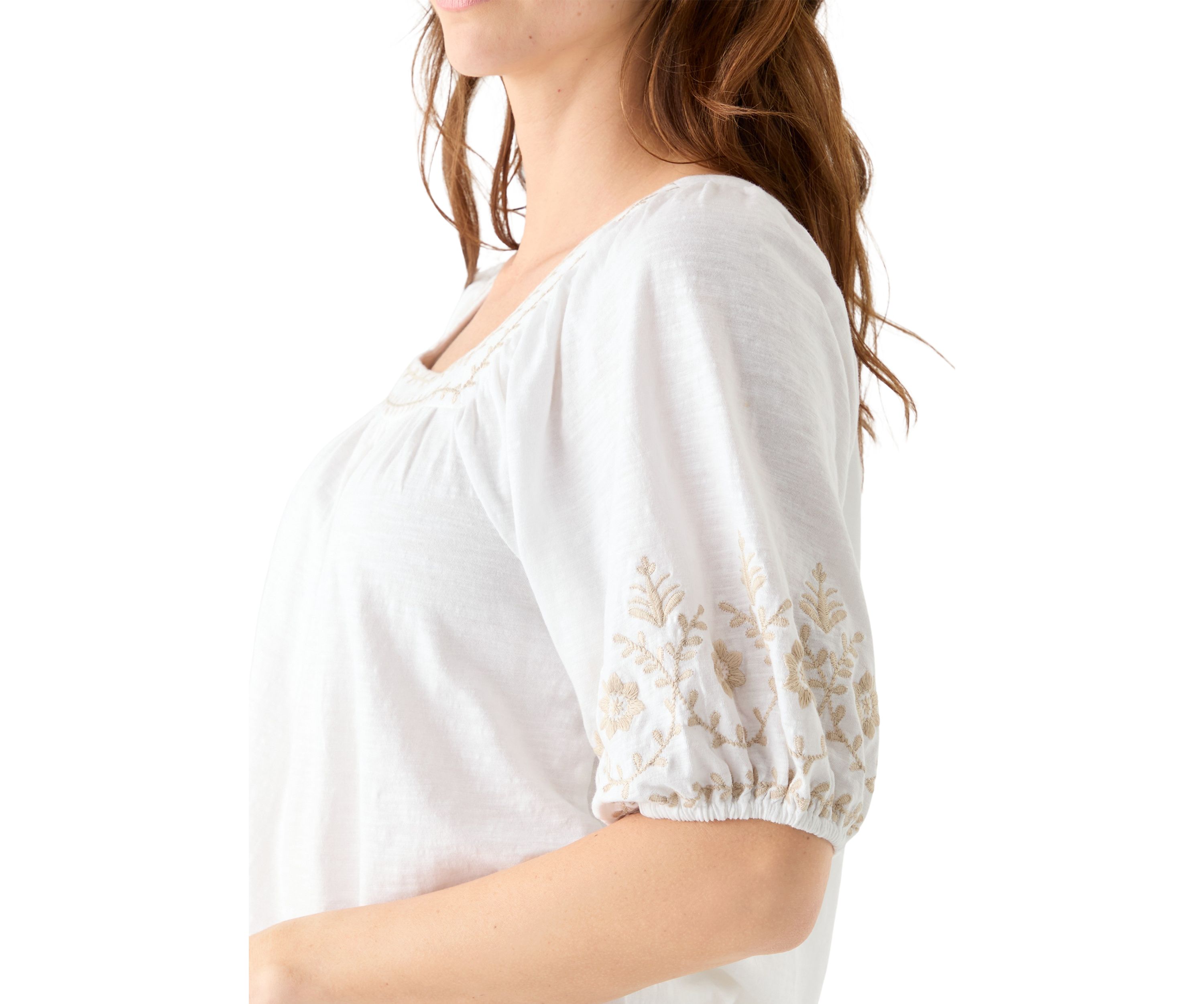 Womens Short Sleeve Embroidered Top
