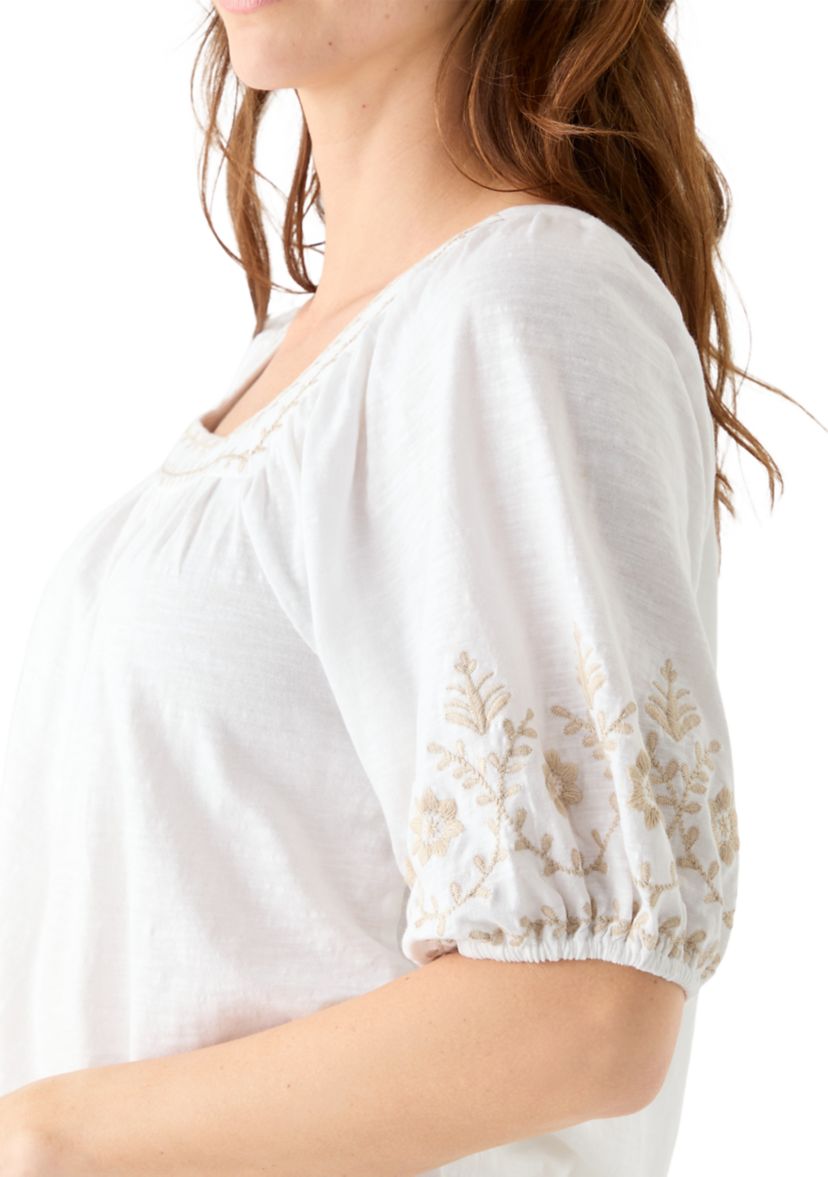 Womens Short Sleeve Embroidered Top