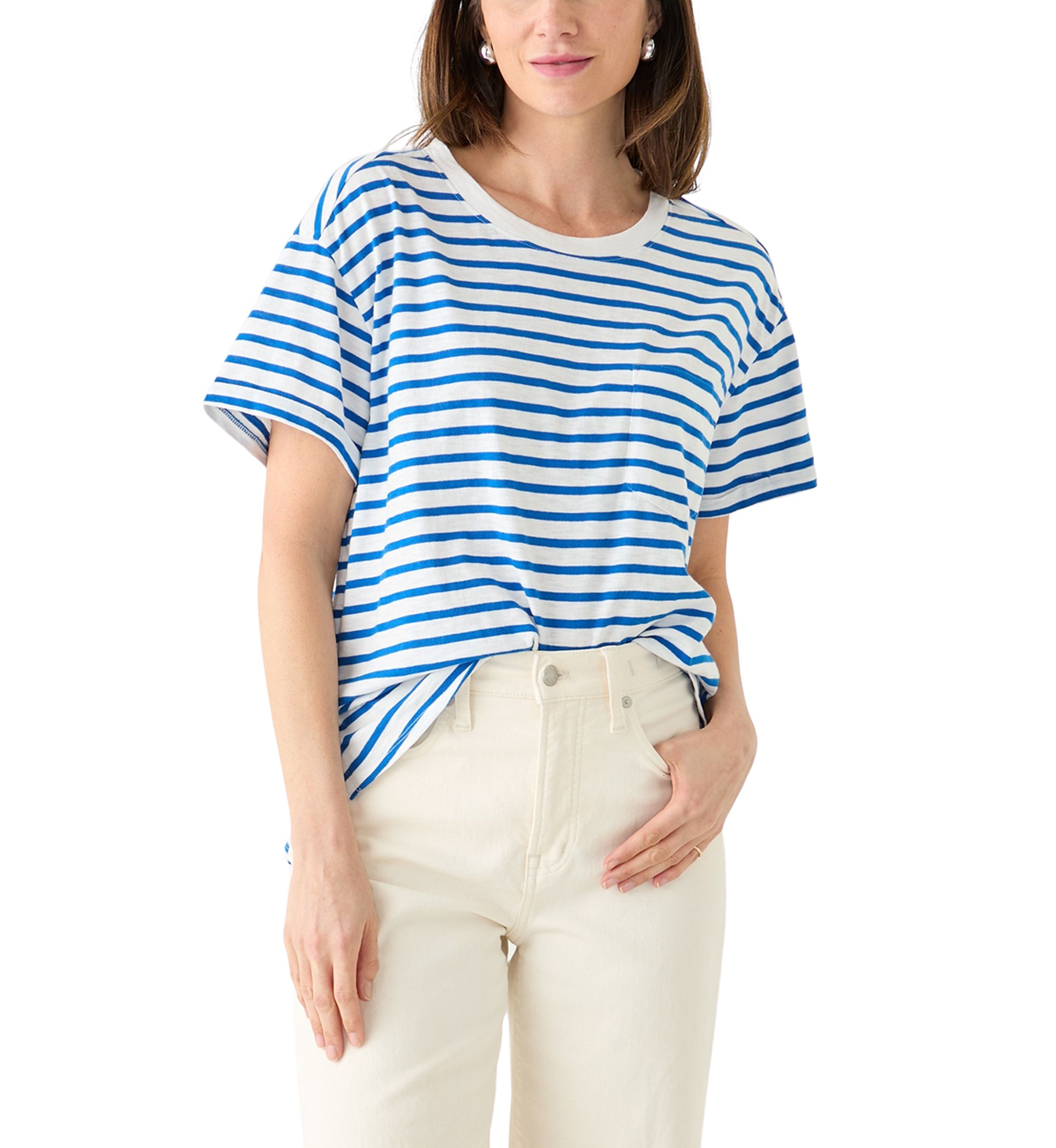 Womens Short Sleeve Striped Vintage Boyfriend T-Shirt 