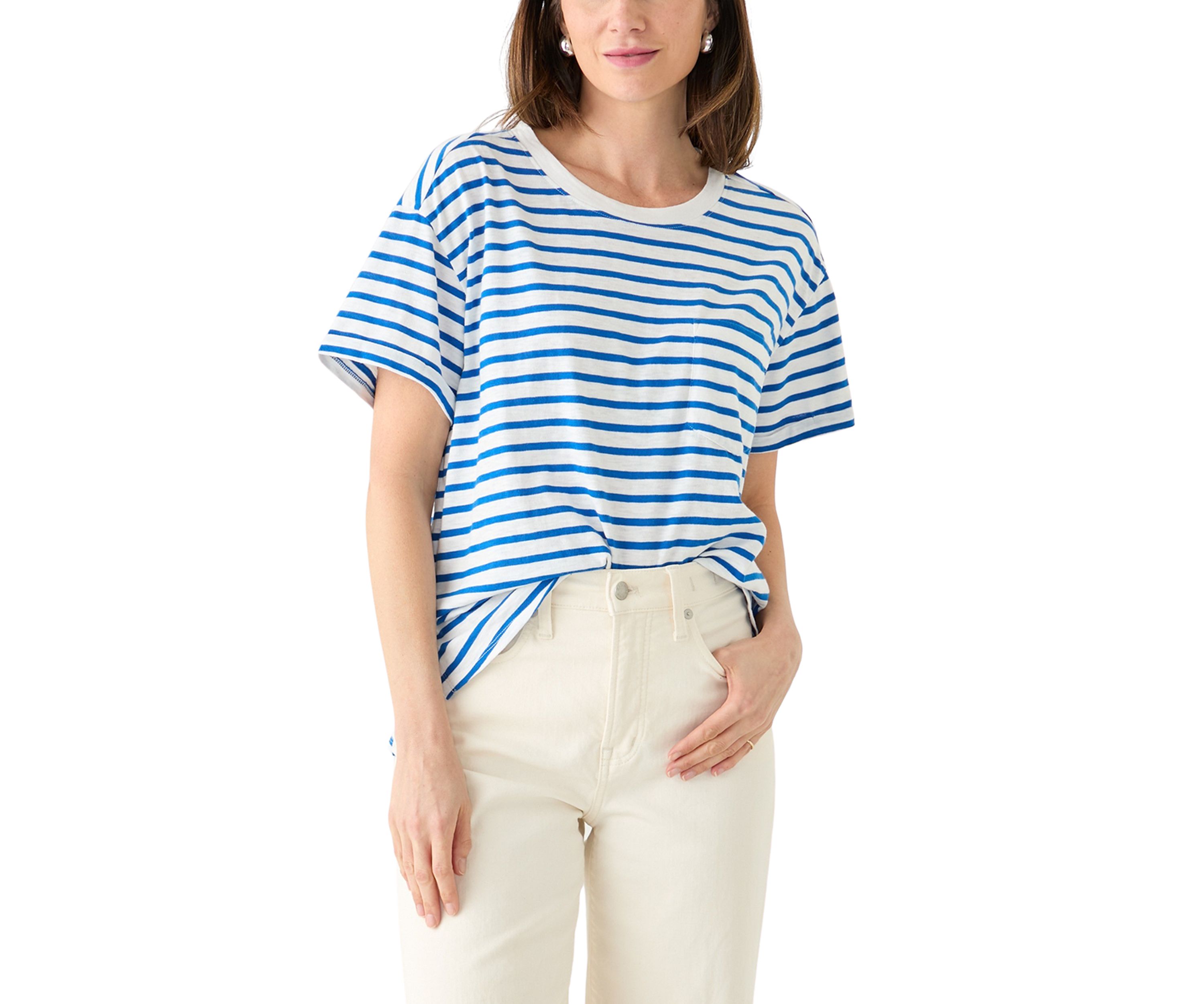 Womens Short Sleeve Striped Vintage Boyfriend T-Shirt 