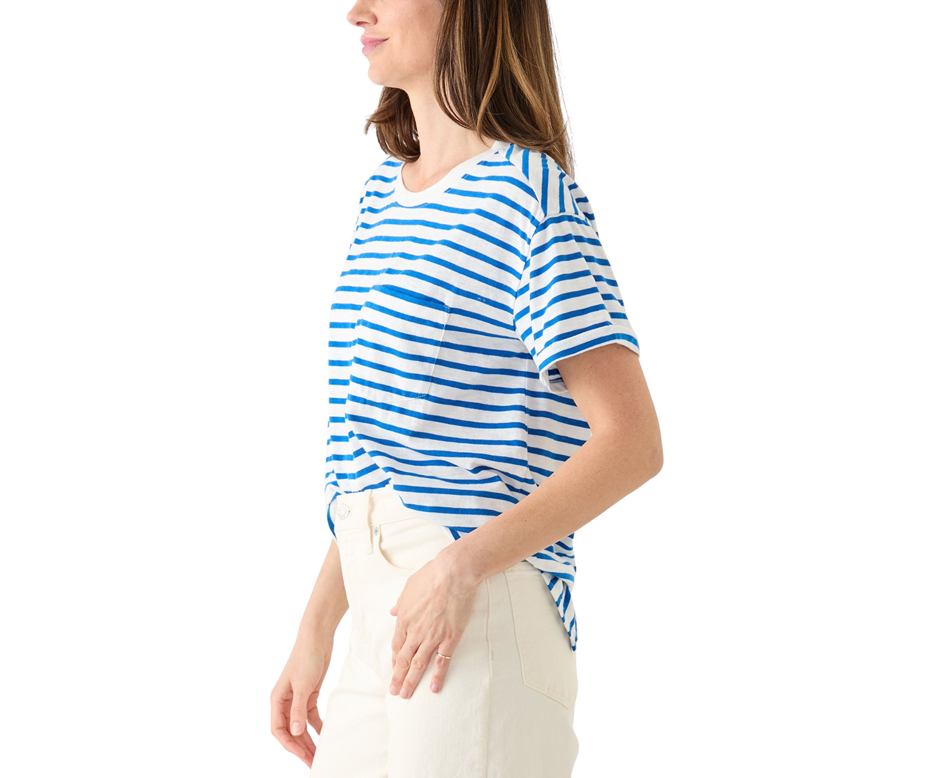 Womens Short Sleeve Striped Vintage Boyfriend T-Shirt 