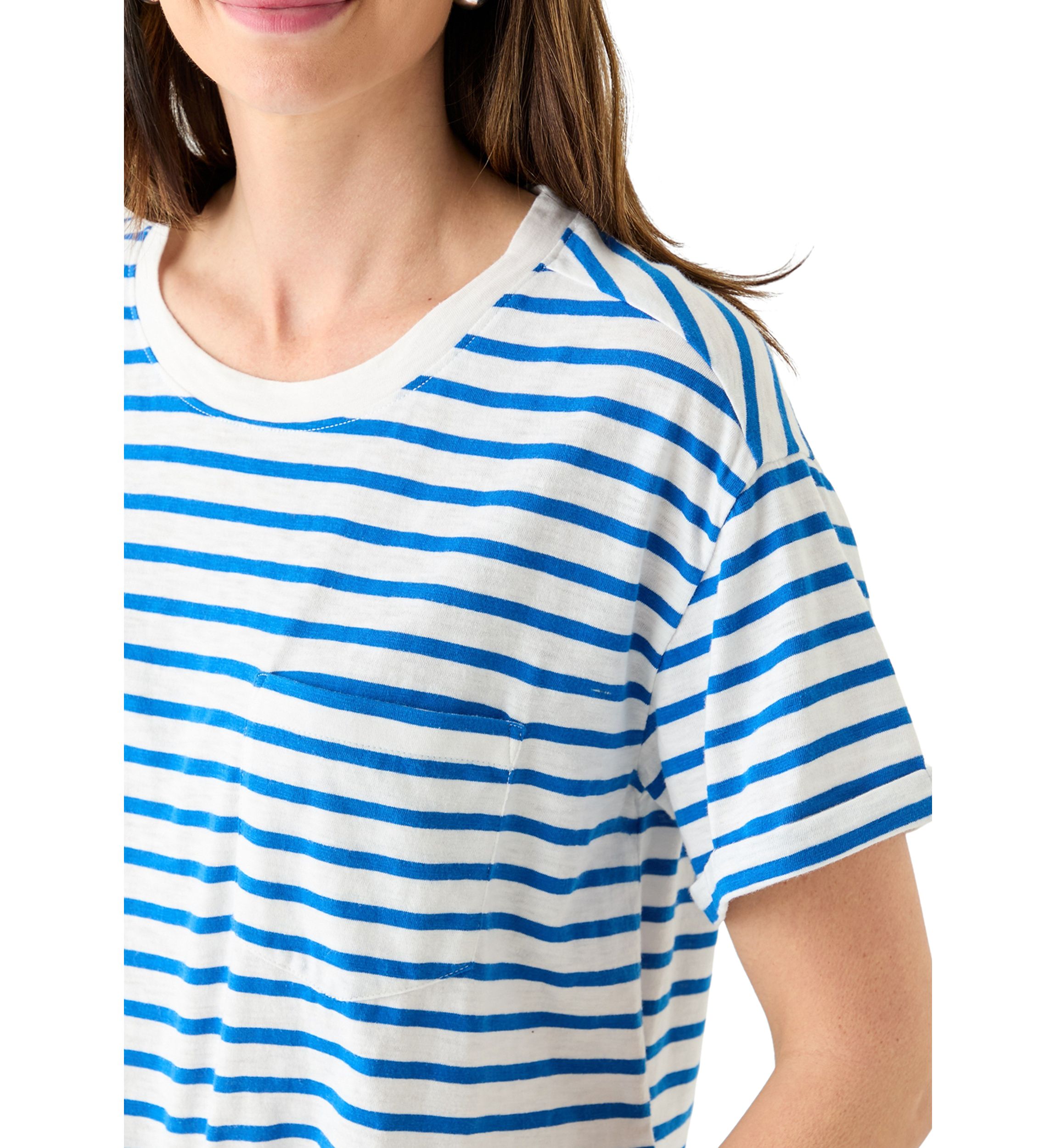 Womens Short Sleeve Striped Vintage Boyfriend T-Shirt 