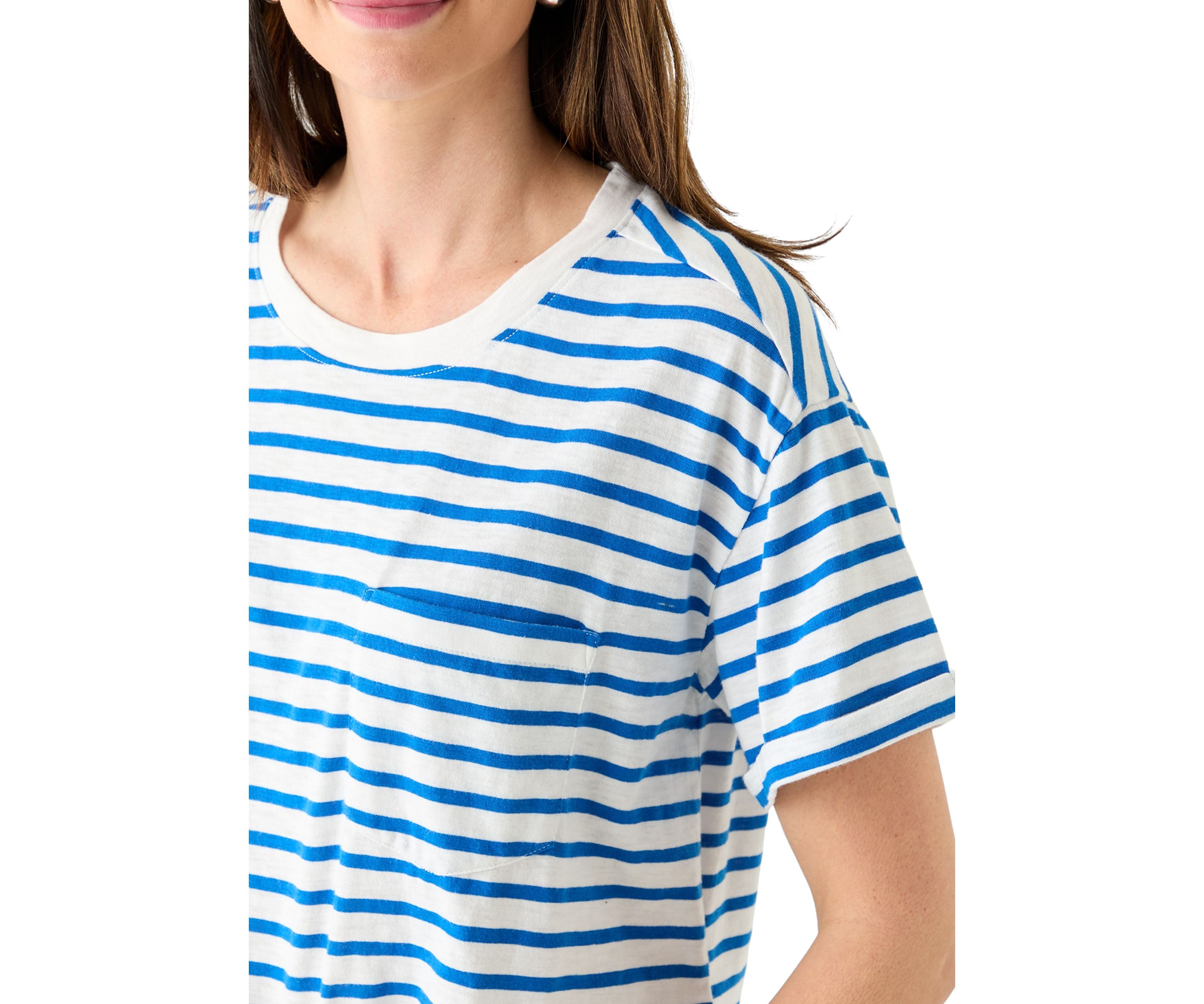 Womens Short Sleeve Striped Vintage Boyfriend T-Shirt 