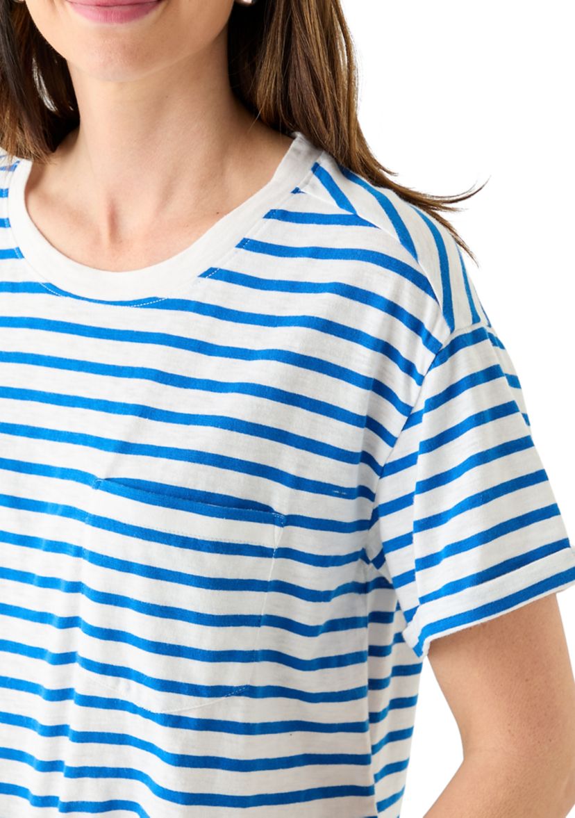 Womens Short Sleeve Striped Vintage Boyfriend T-Shirt 