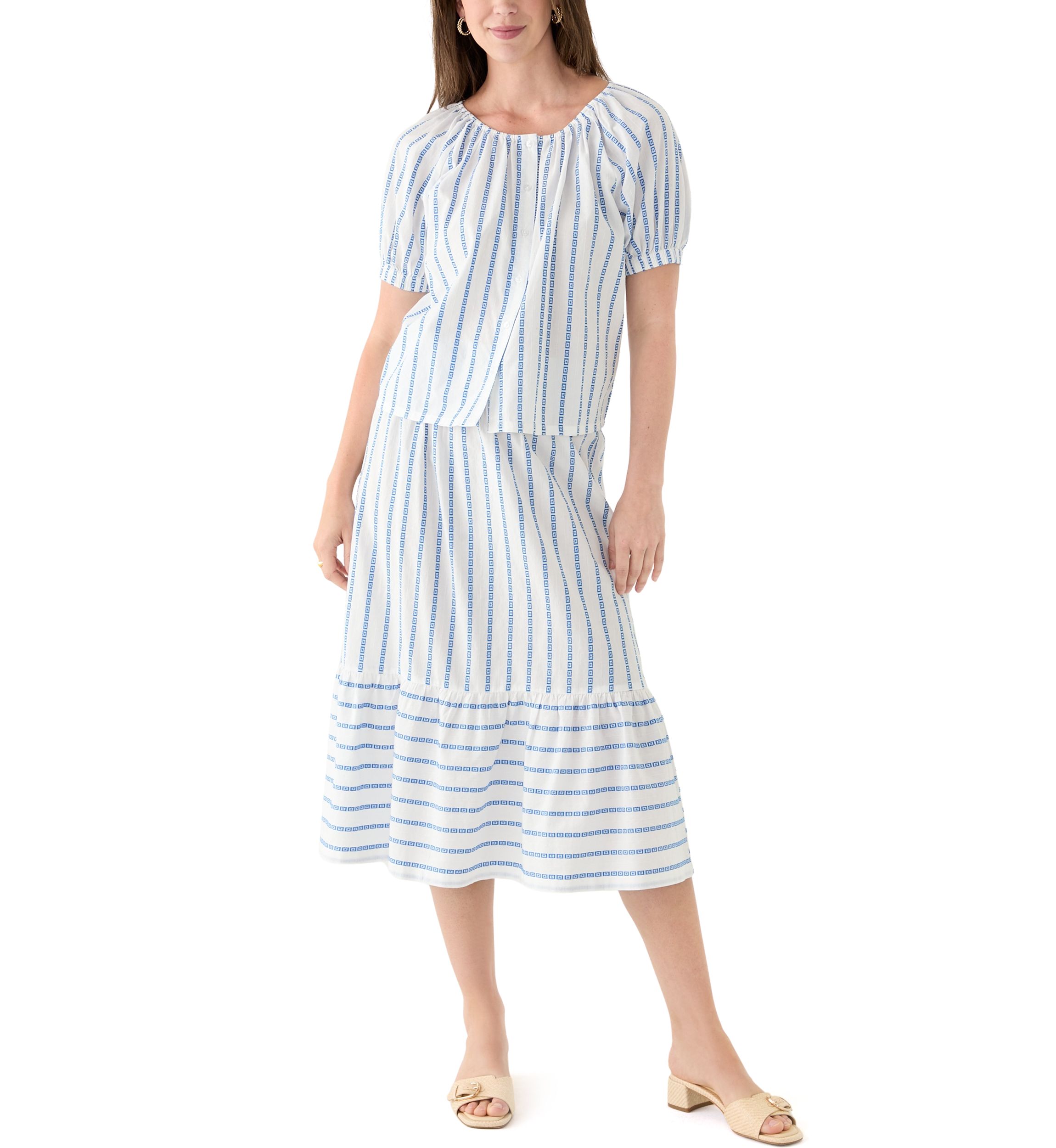 Womens Smocked Waist Midi Skirt 