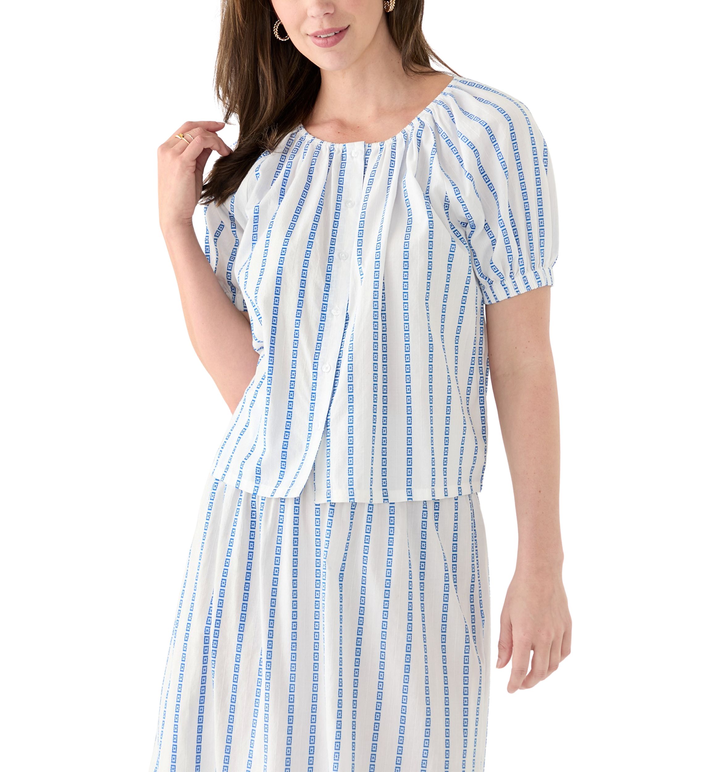 Womens Scoop Neck Button Front Top 