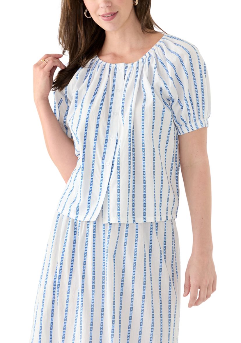 Womens Scoop Neck Button Front Top 